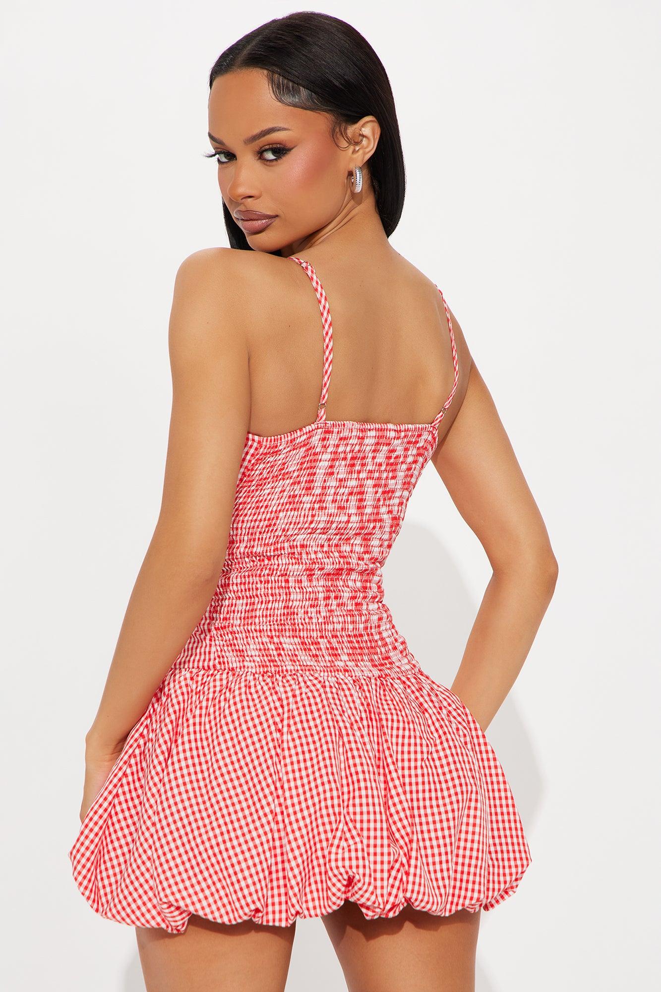 Gina Gingham Bubble Mini Dress - Red Product Image