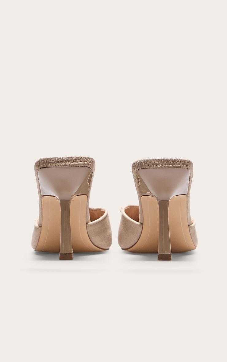 Beige Faux Suede Wide Fit Pointed Toe Lace Up Heeled Mules Product Image