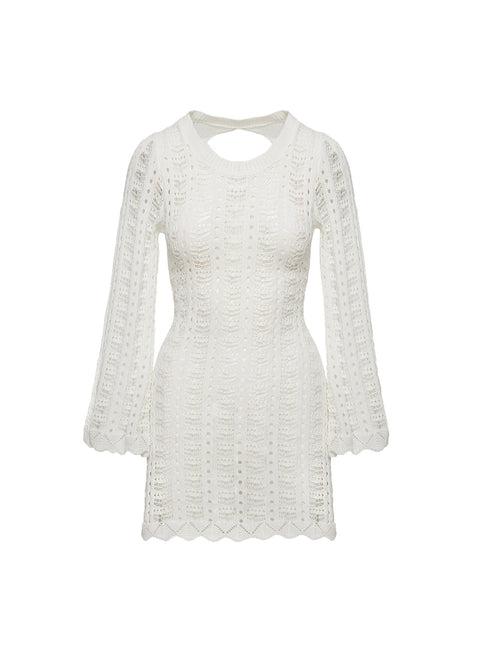 Crush Long Sleeve Mini Dress White Product Image