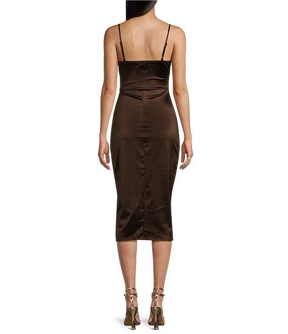 Honey and Rosie V-Neck Fitted Midi Royal Sateen Dress Product Image