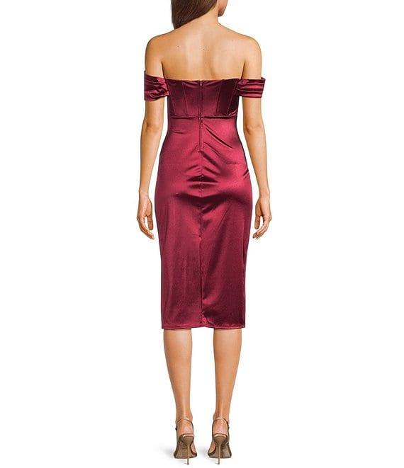 Honey and Rosie Strapless Drape Off-Shoulder Sleeve Corset Inspired Envelope Hem Midi Dress Product Image