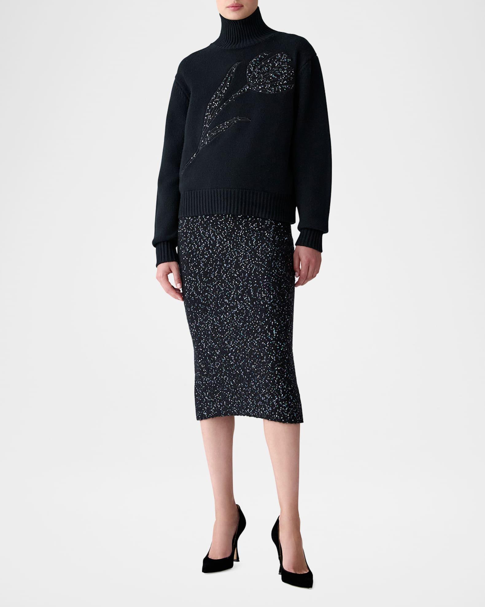 Turtleneck Paillette Rose Wool-Cashmere Sweater Product Image