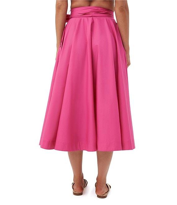 Trina Turk Amano Stretch Poplin High-Rise Tie Waist A-Line Midi Skirt Product Image