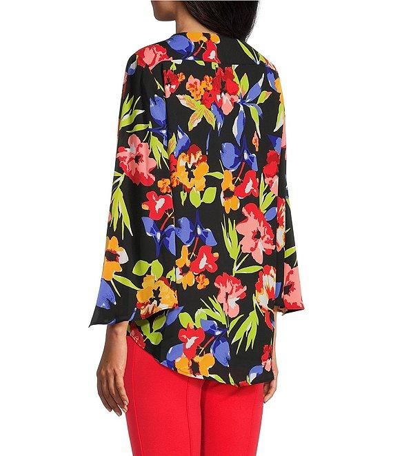 Slim Factor by Investments Spring Bloom Print 3/4 Flare Sleeve Scoop Neck Crossover Top Product Image