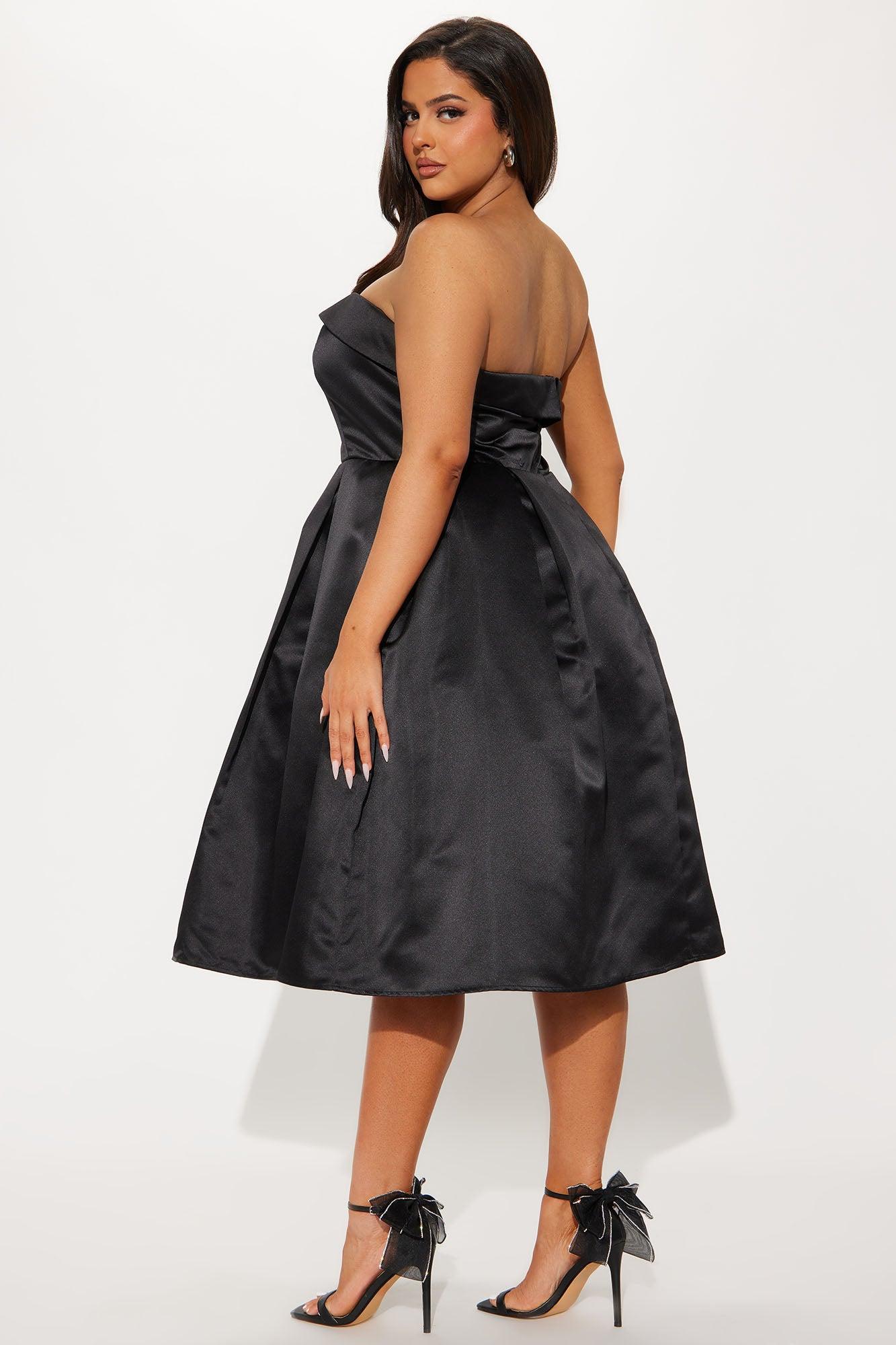 Kind Heart Satin Midi Dress - Black Product Image