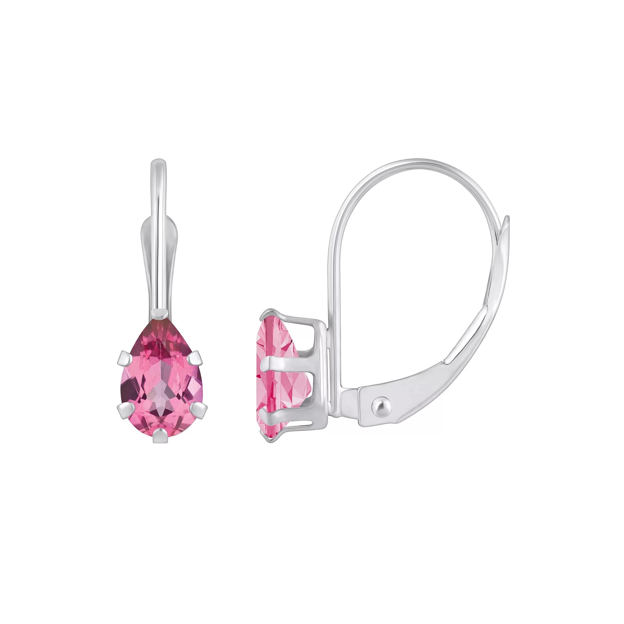 Celebration Gems 10k Gold Pear Shape Pink Topaz Leverback Earrings, Women's, 10k White Gold Product Image