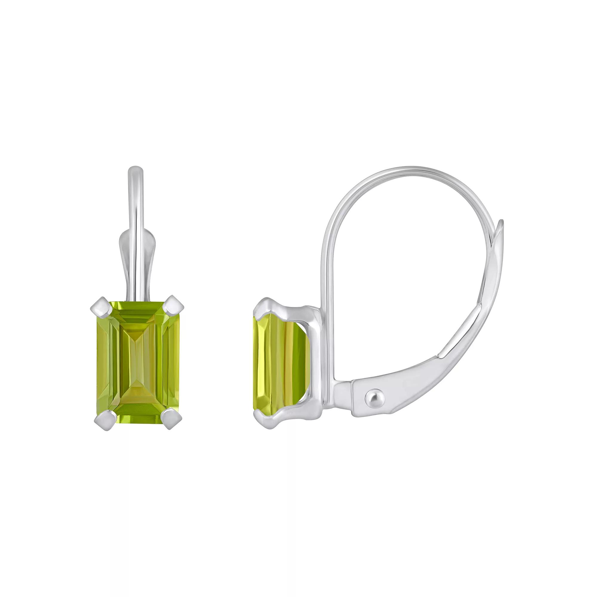 Celebration Gems 10k Gold Emerald Cut Peridot Leverback Earrings, Women's Product Image
