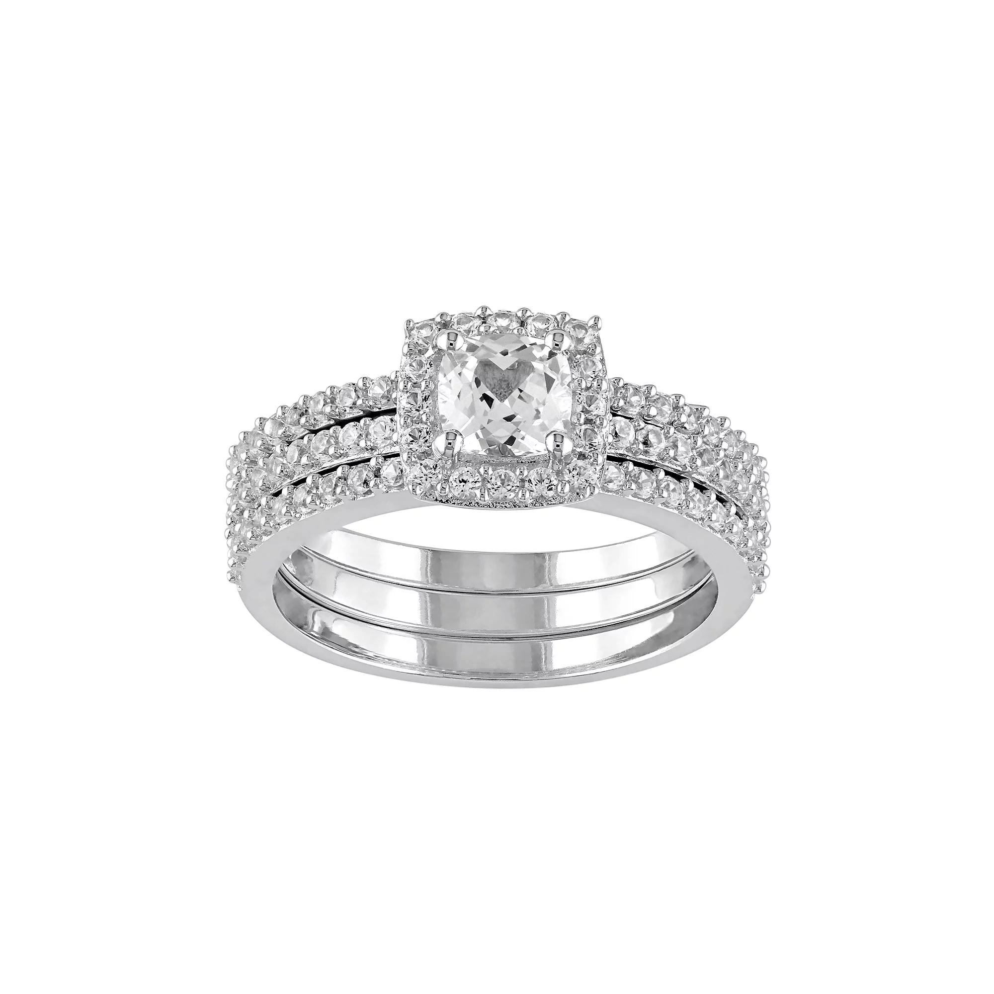 Stella Grace Sterling Silver Lab-Created White Sapphire Halo Engagement Ring Set, Womens Product Image