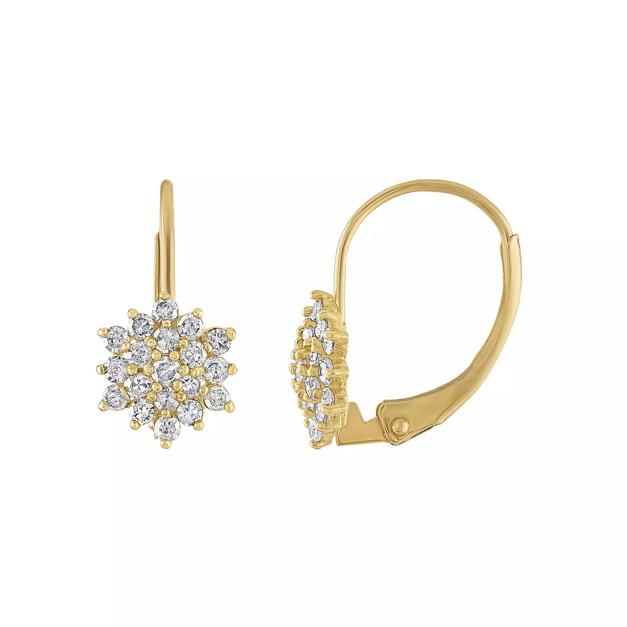 Tiara 10k Gold Diamond Cluster Leverback Earrings, Women's Product Image