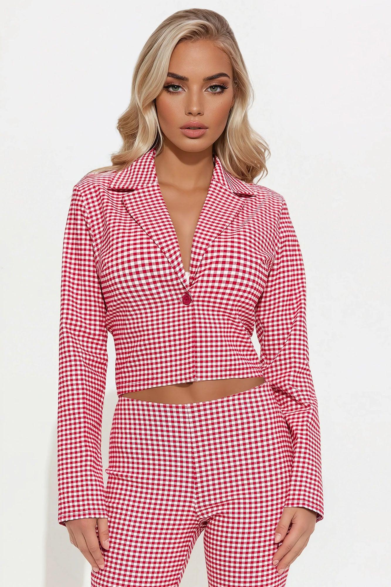 Mariana Gingham Blazer Capri Set - Red/combo Product Image