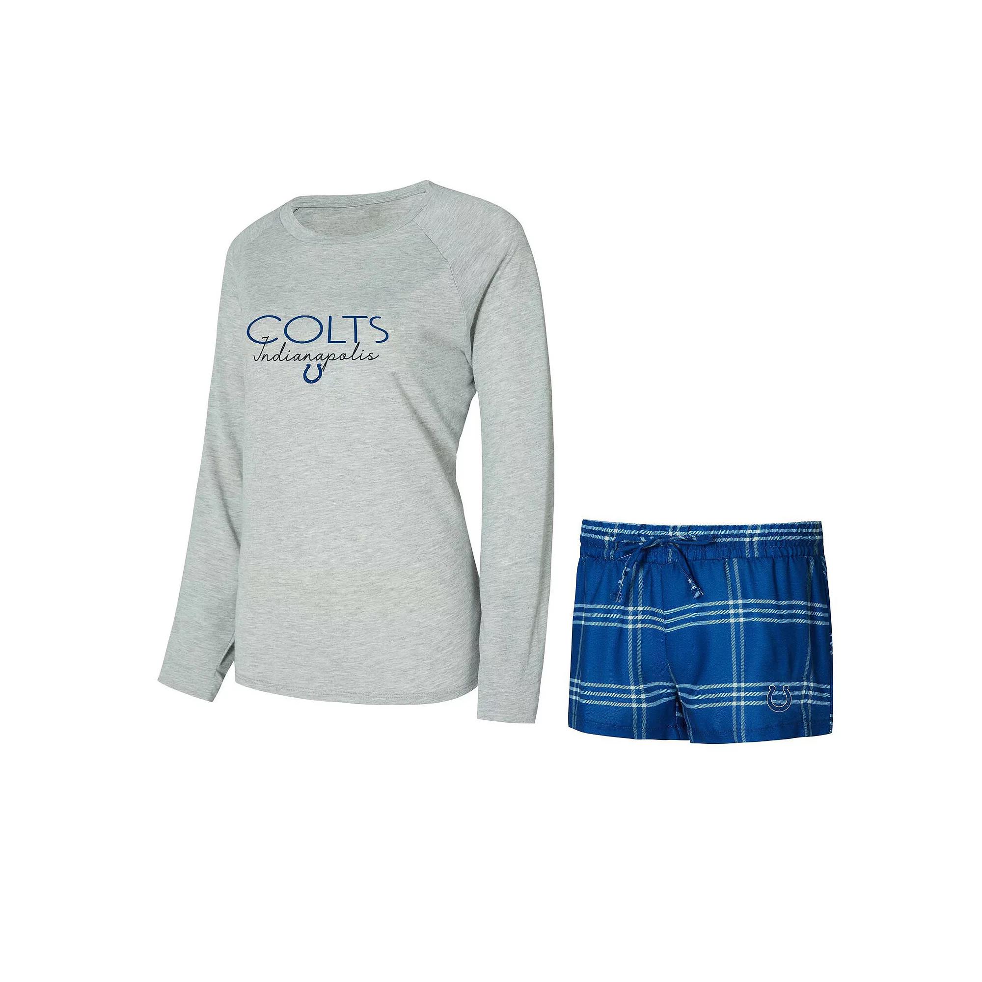Women's Concepts Sport Royal/Gray Indianapolis Colts Petition Raglan Long Sleeve T-Shirt and Shorts Set, Size: Medium, Blue Product Image