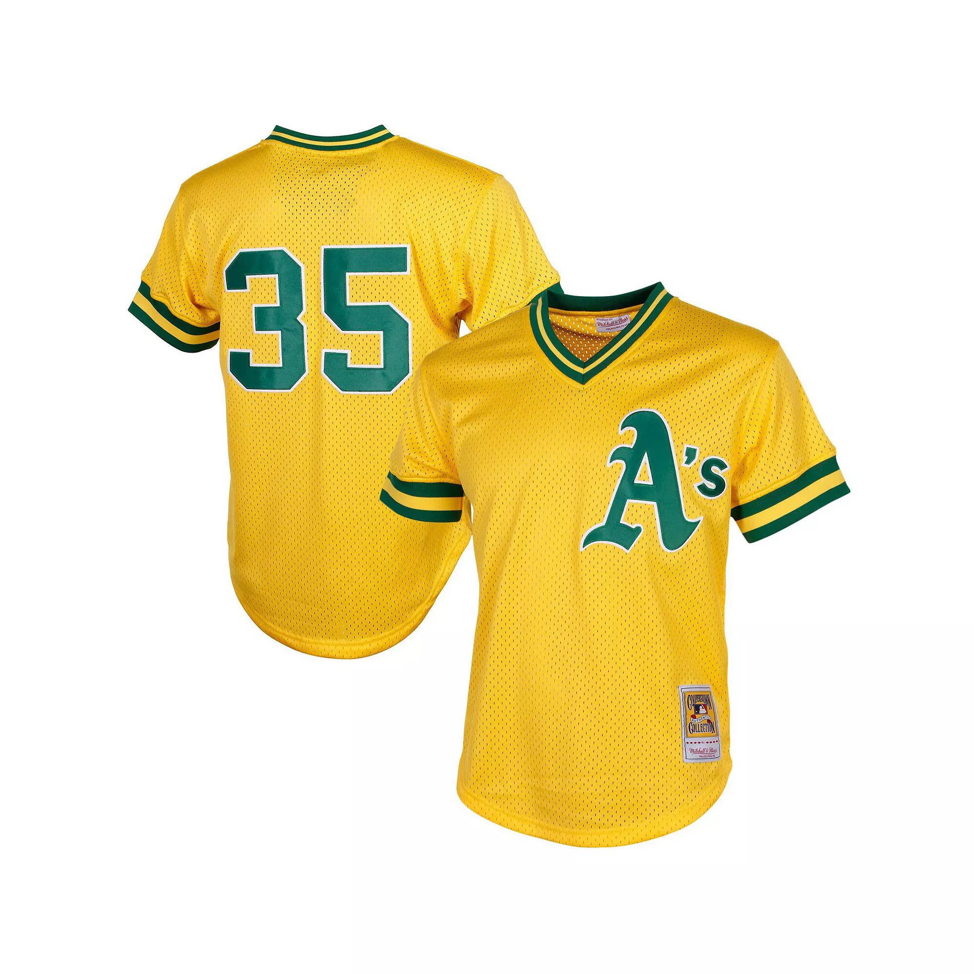 Men's Mitchell & Ness Rickey Henderson Yellow Oakland Athletics Cooperstown Mesh Batting Practice Jersey, Size: Small Product Image