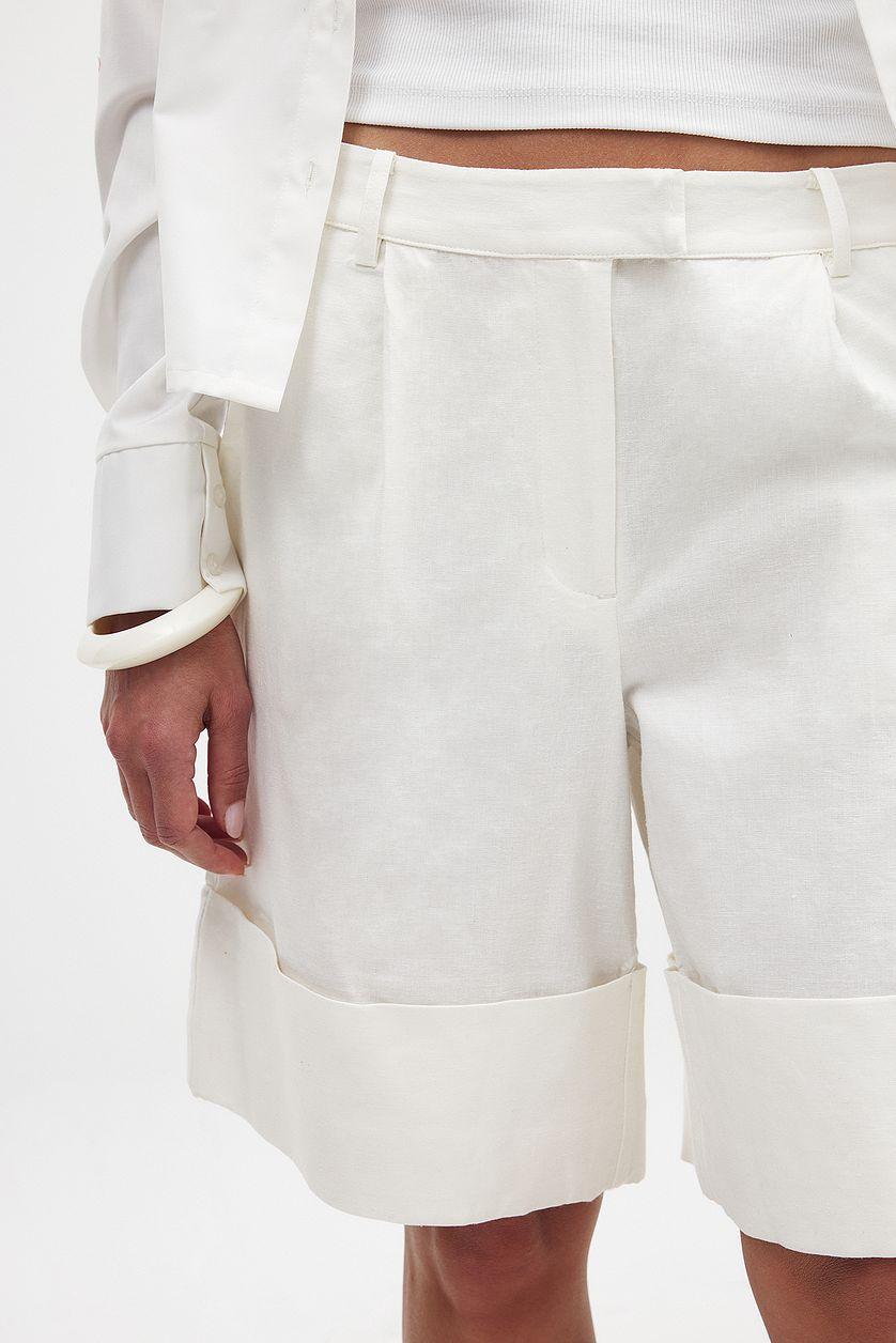 Linen Blend Loose Mid Waist Shorts Product Image