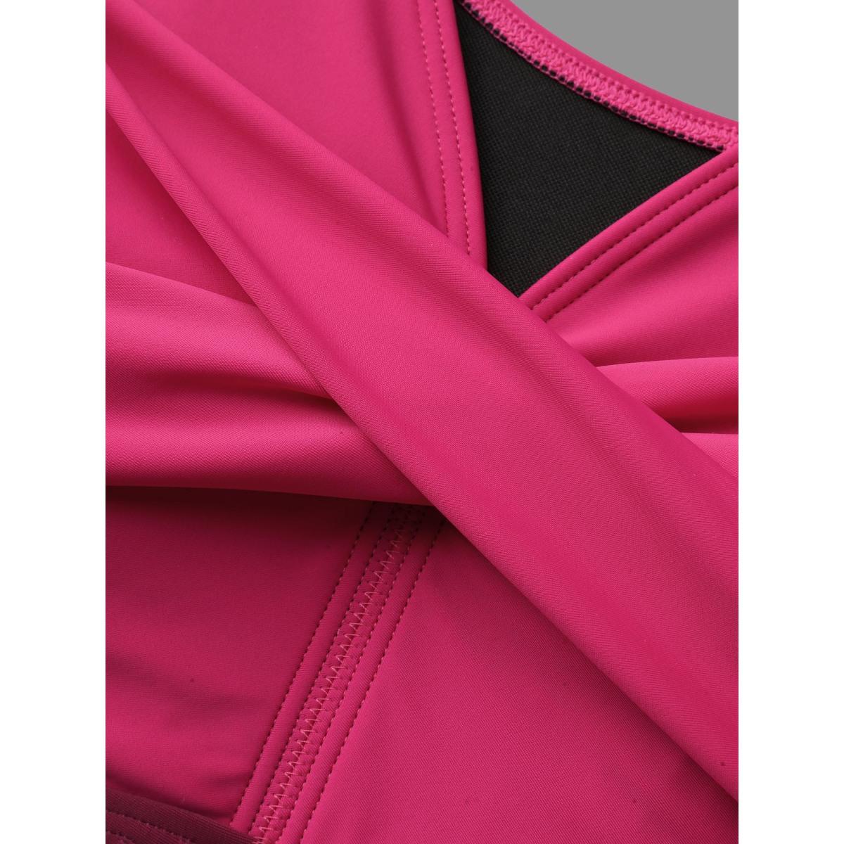 Plus Size Color Block Tummy Control One-Piece Swimsuit Women's Swimwear Magenta Beach Twist Curve Bathing Suits High stretch One Pieces BloomChic 12/L Product Image