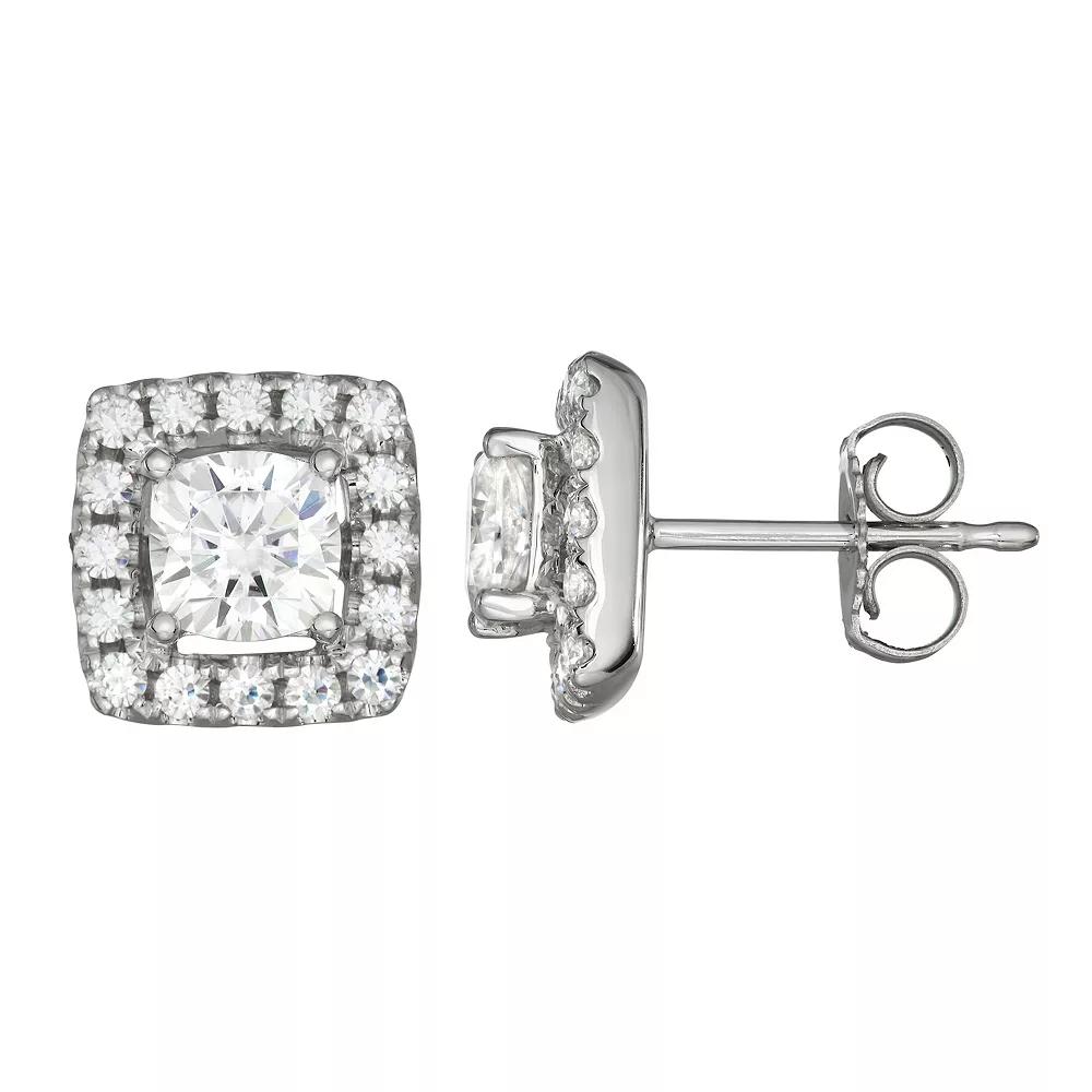 Charles & Colvard 14k White Gold 1 1/3 Carat T.W. Lab-Created Moissanite Cushion Halo Stud Earrings, Women's Product Image