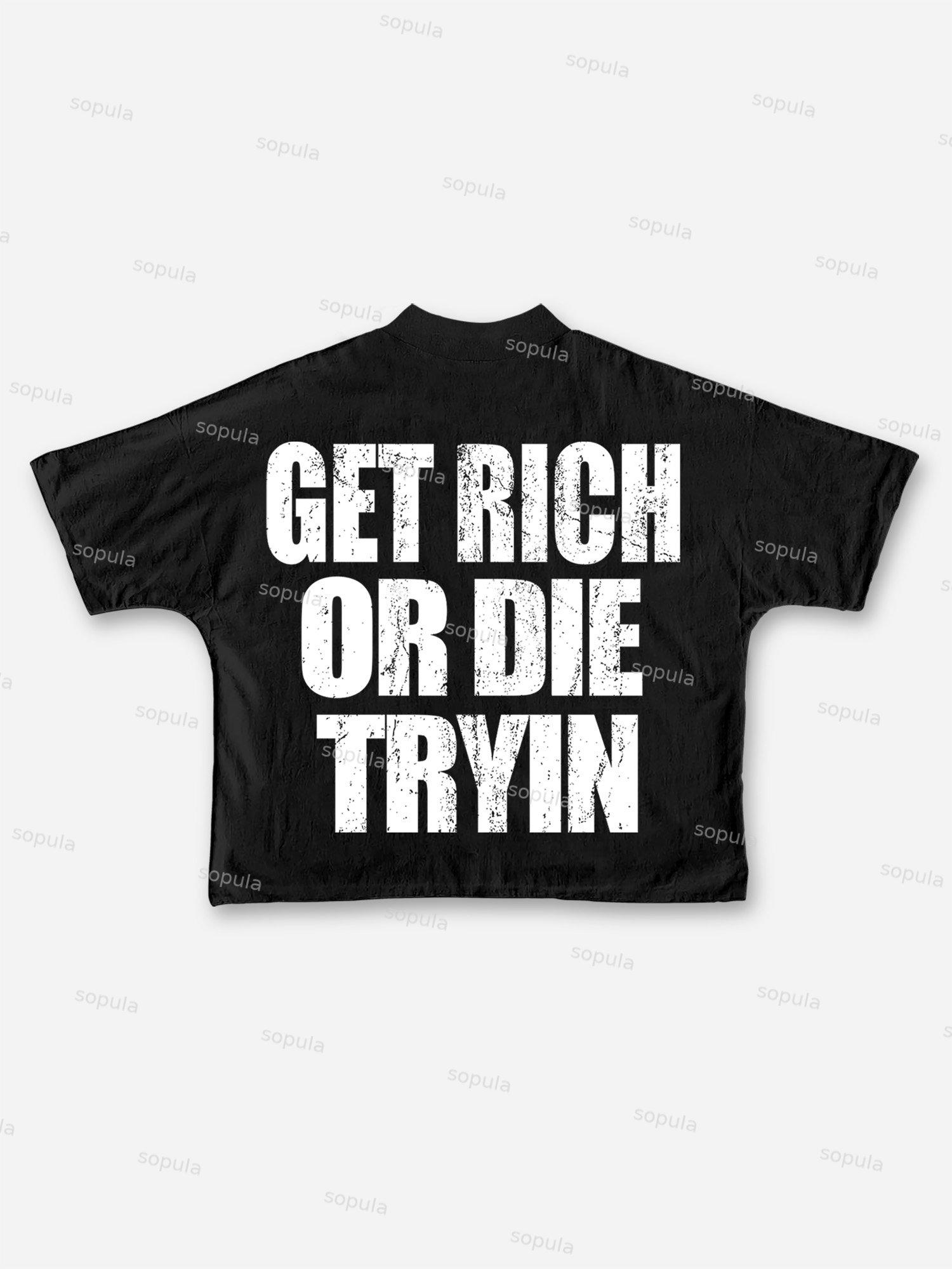 Oversized Get Rich Money Portrait Print Cropped T-shirt Product Image