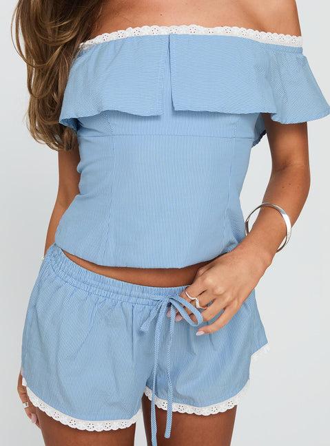 Summertime Sadness Off Shoulder Set Blue Stripe Product Image