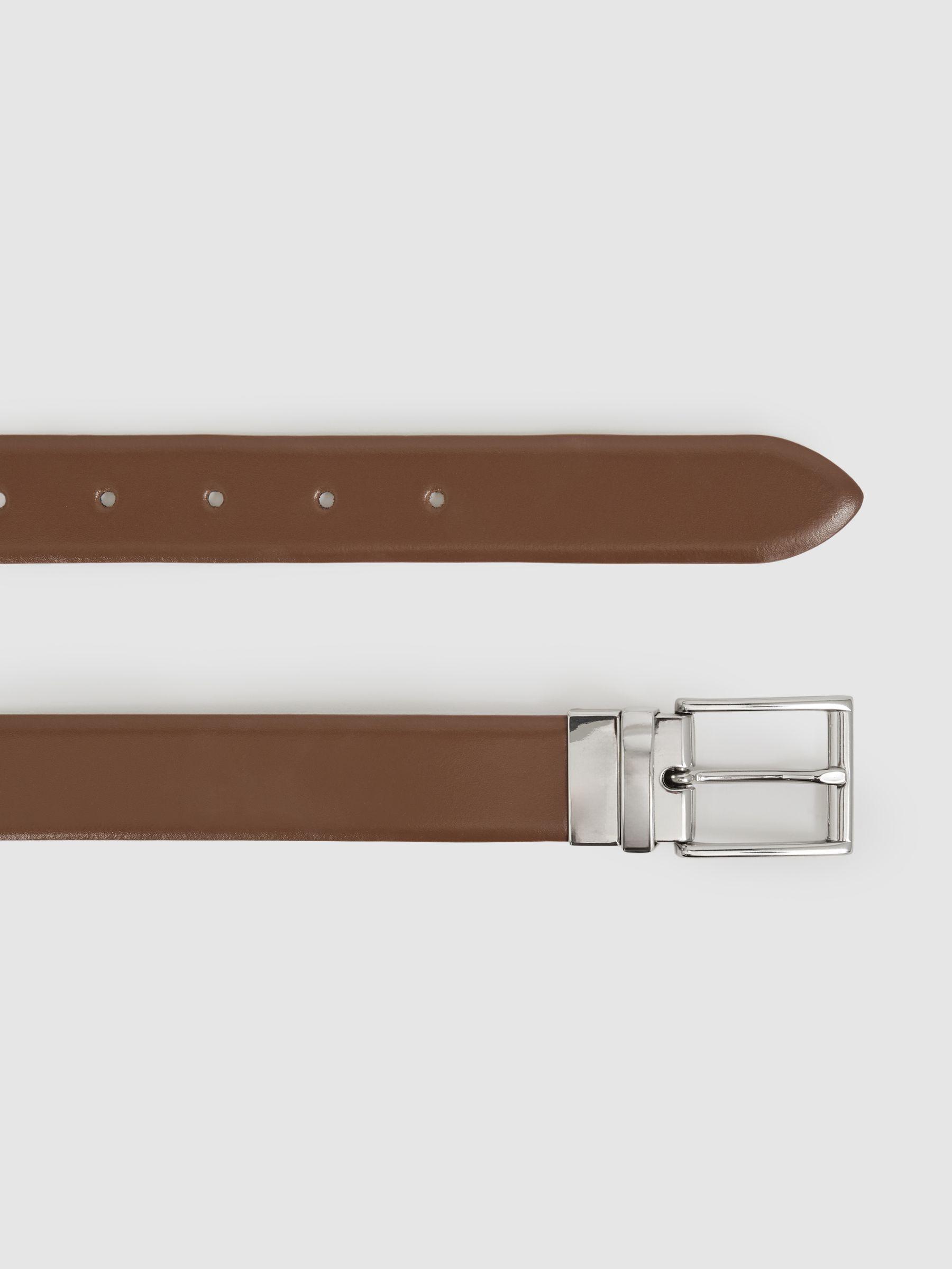 Leather Reversible Belt in Tan/Dark Brown Product Image
