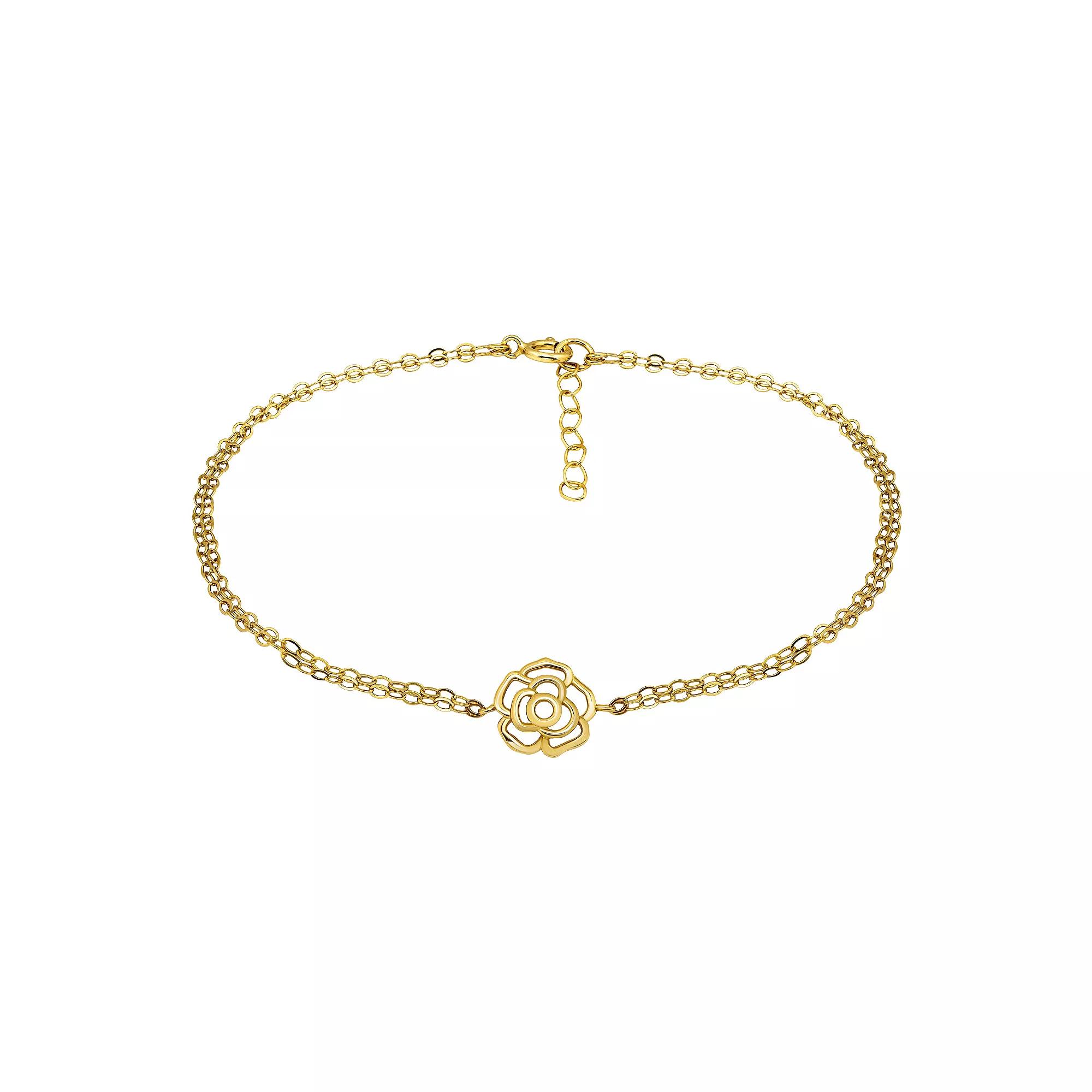 Aleure Precioso Carved Rose Double Chain Anklet, Women's, Size: 9-10" ADJ, Gold Tone Product Image