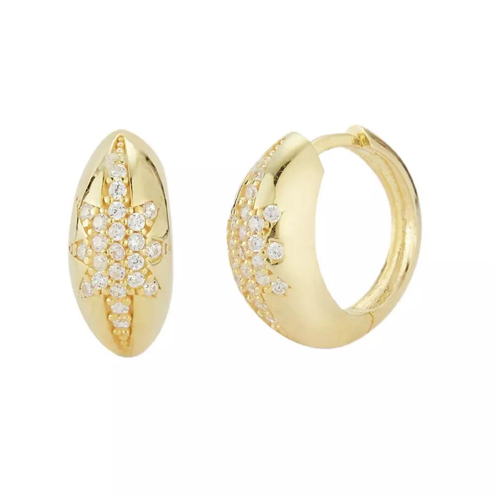 Sunkissed Sterling Star Cubic Zirconia Pave Hoop Earrings, Women's, Gold Tone Product Image