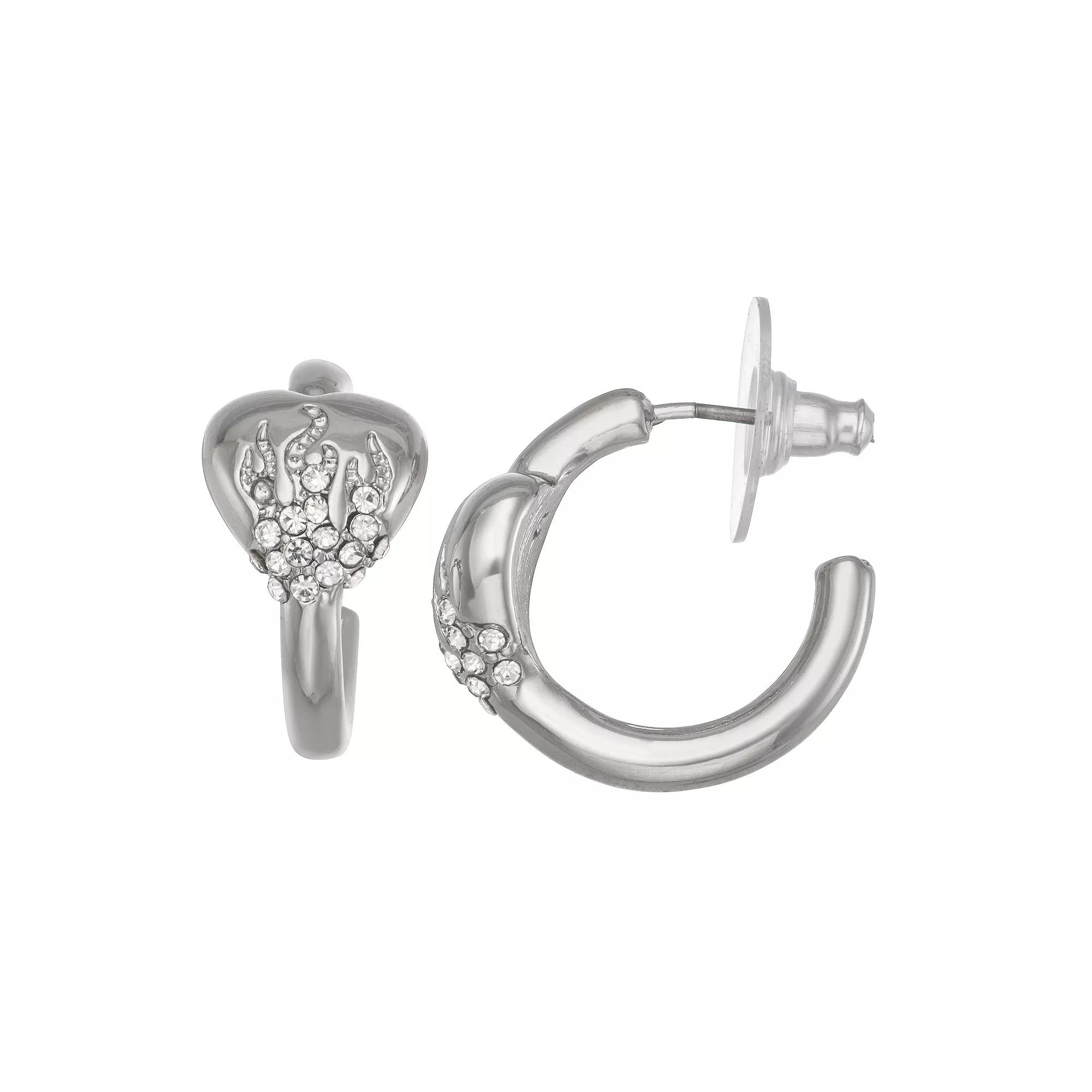Simply Vera Vera Wang Silver Tone Crystal C Hoop Heart Earrings, Women's, Clear Product Image