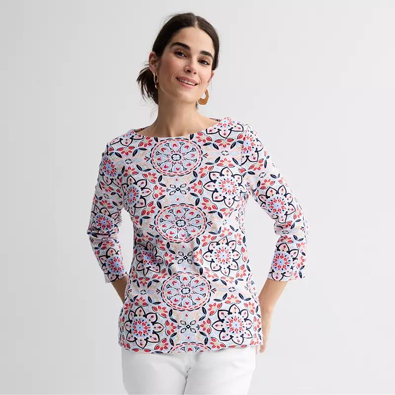 Petite Croft & Barrow® Boatneck Top, Women's, Size: Small Petite, Pink Fancy Medallion Product Image