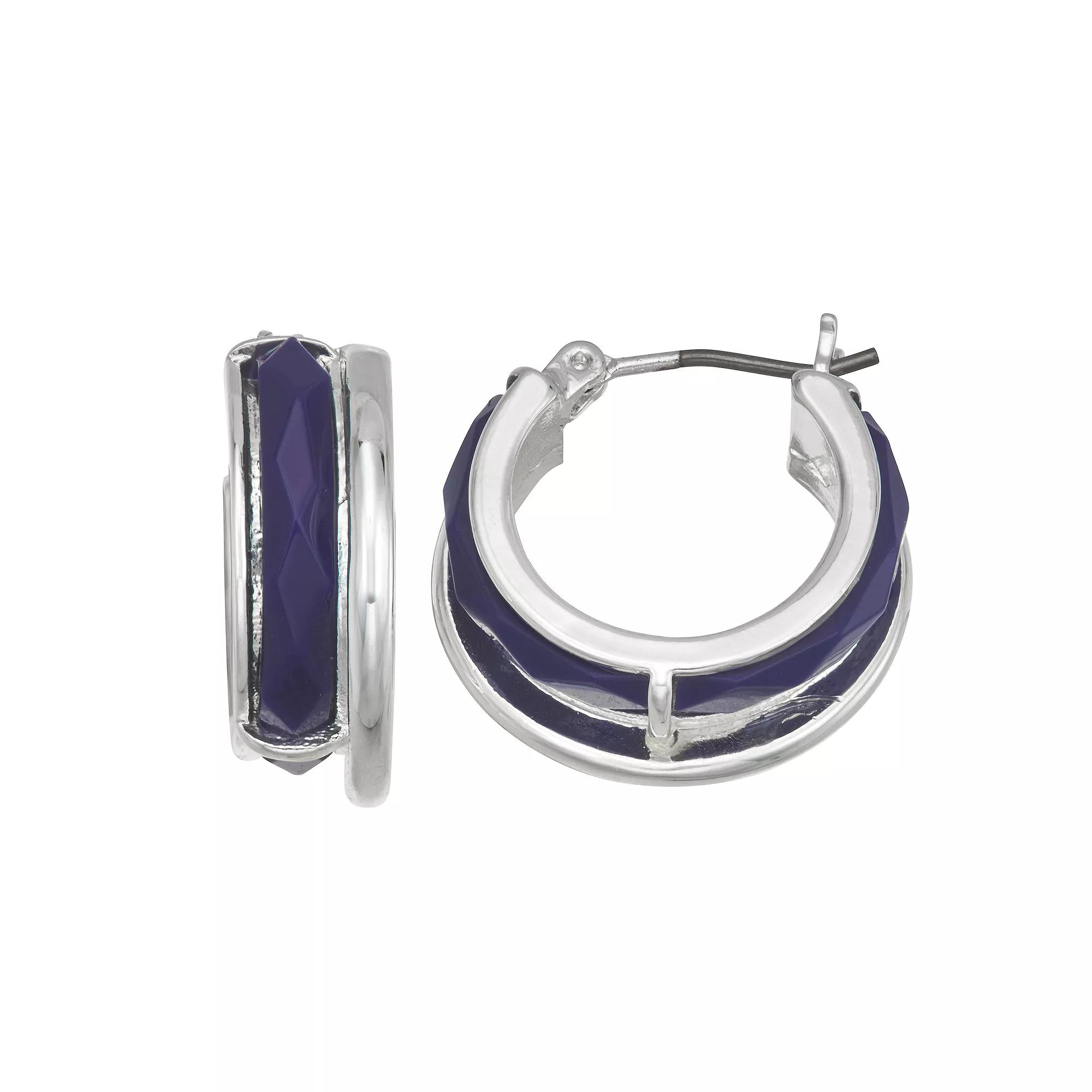 Napier Silver Tone Royal Hoop Earrings, Women's, Blue Product Image