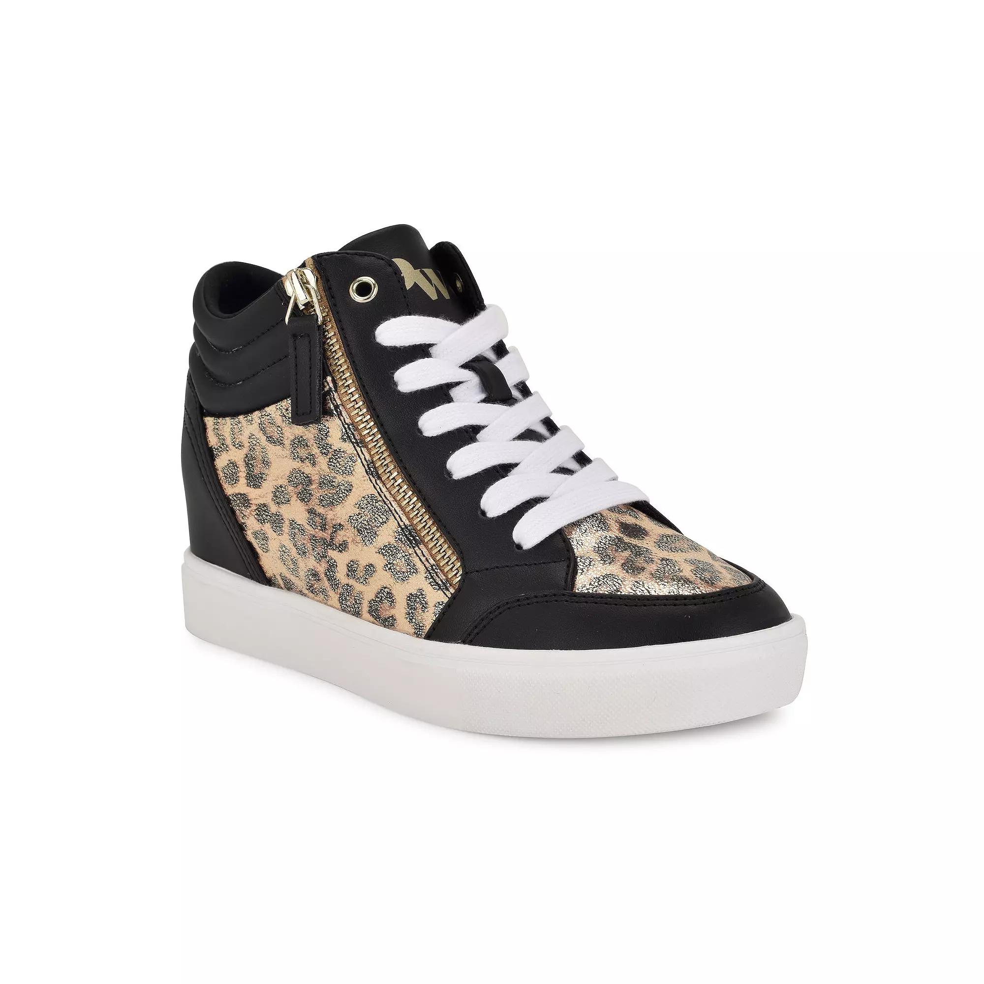 Nine West Tons Women's High Top Wedge Sneakers, Size: 8, Gold Leopard Black Product Image