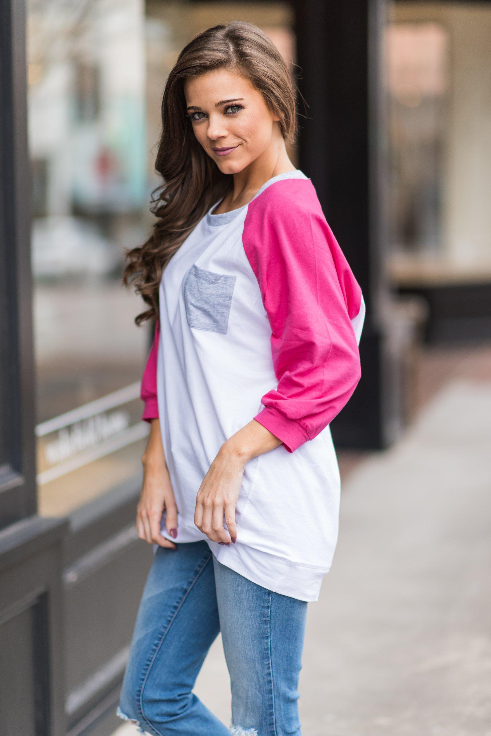 Slouchy Dolman Fuchsia Pink Raglan Tunic w/Pocket Female Product Image