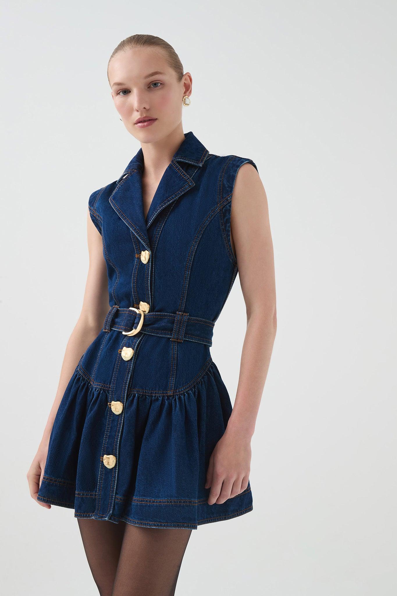Elena Belted Denim Mini Dress Product Image