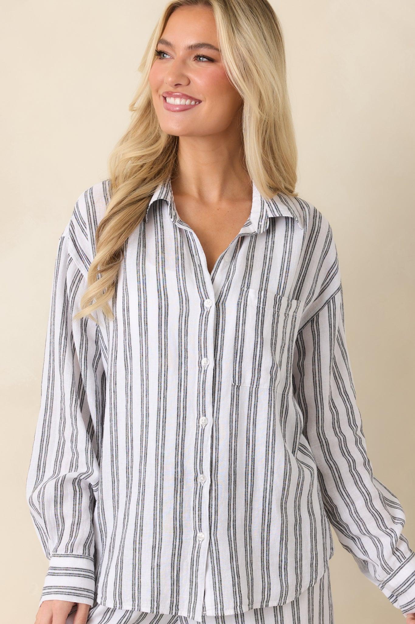 Z Supply The Perfect Black & White Stripe Button Up Top Product Image