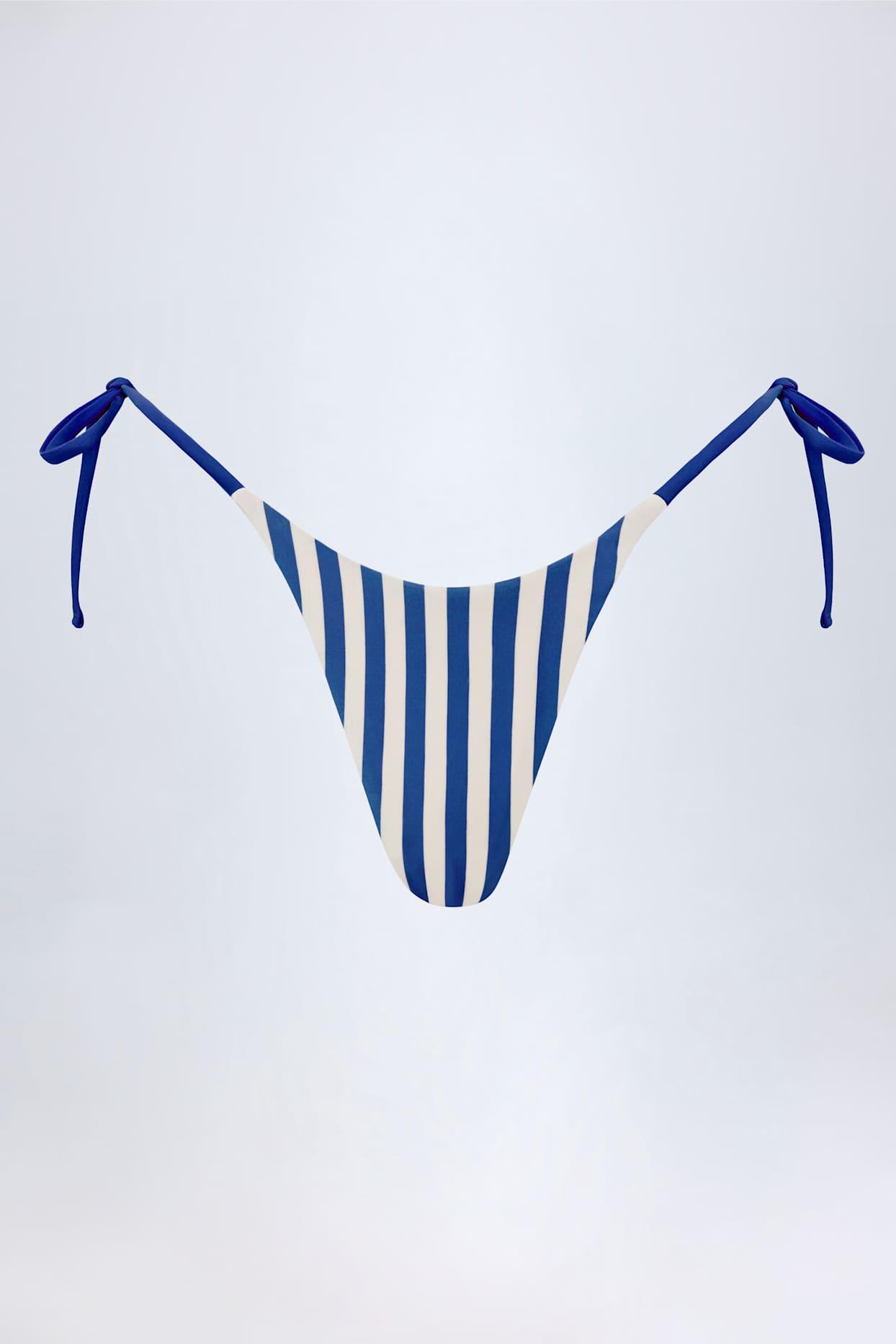 Side-Tie Thong Bikini Bottoms in Marine Blue Stripe Product Image