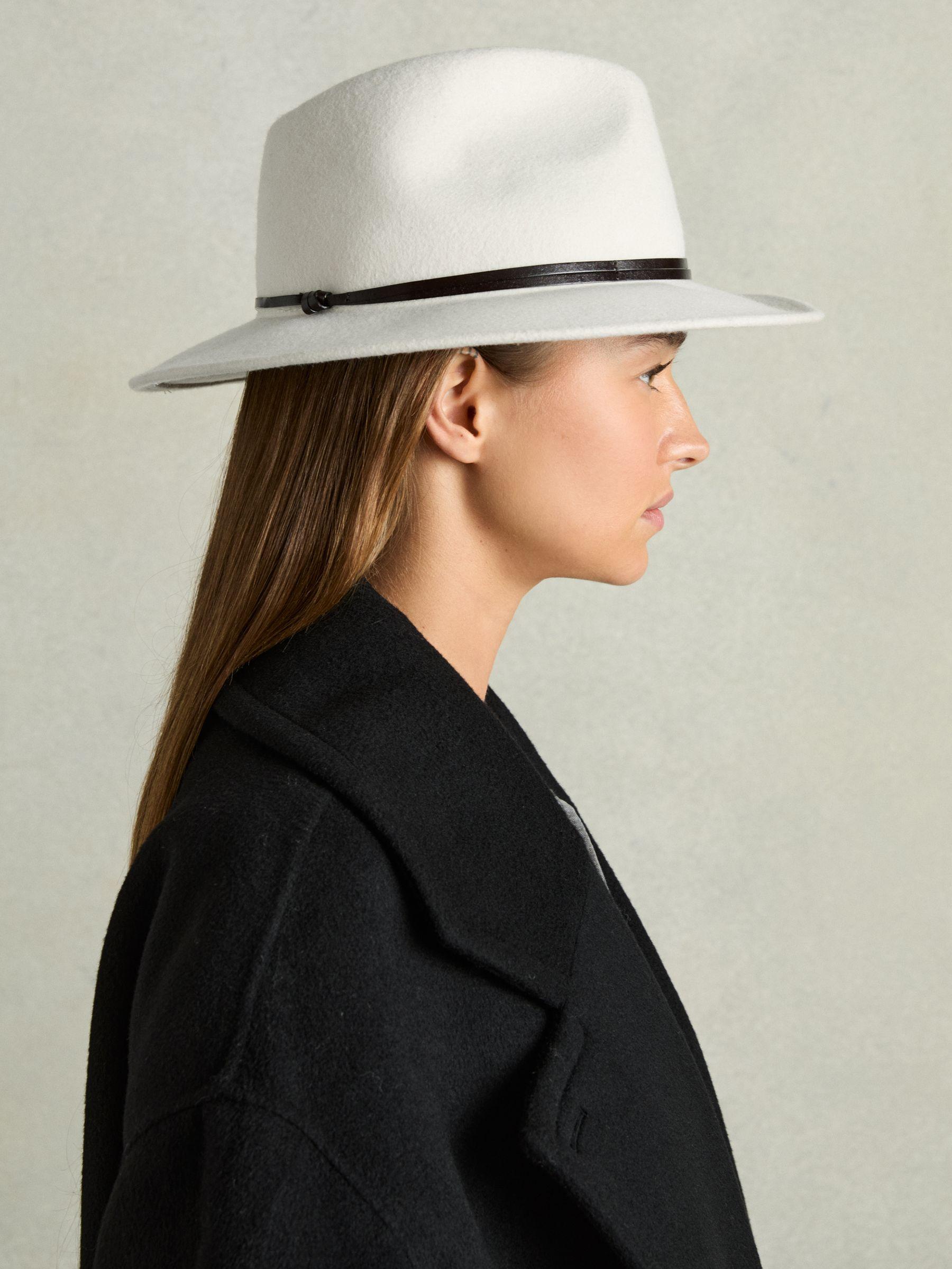 Wool Felt Leather Band Fedora in Ivory Product Image