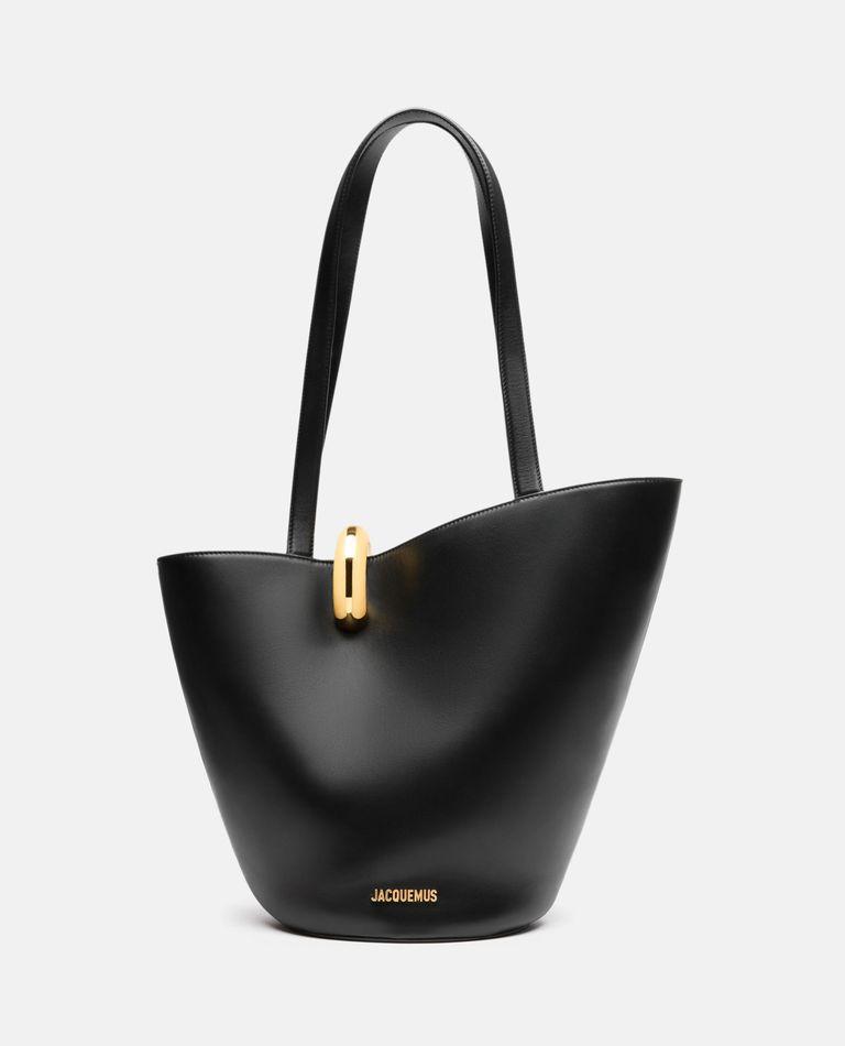 JACQUEMUS The Medium Bambola Asymmetric Leather Bucket Bag In Black 990 Product Image