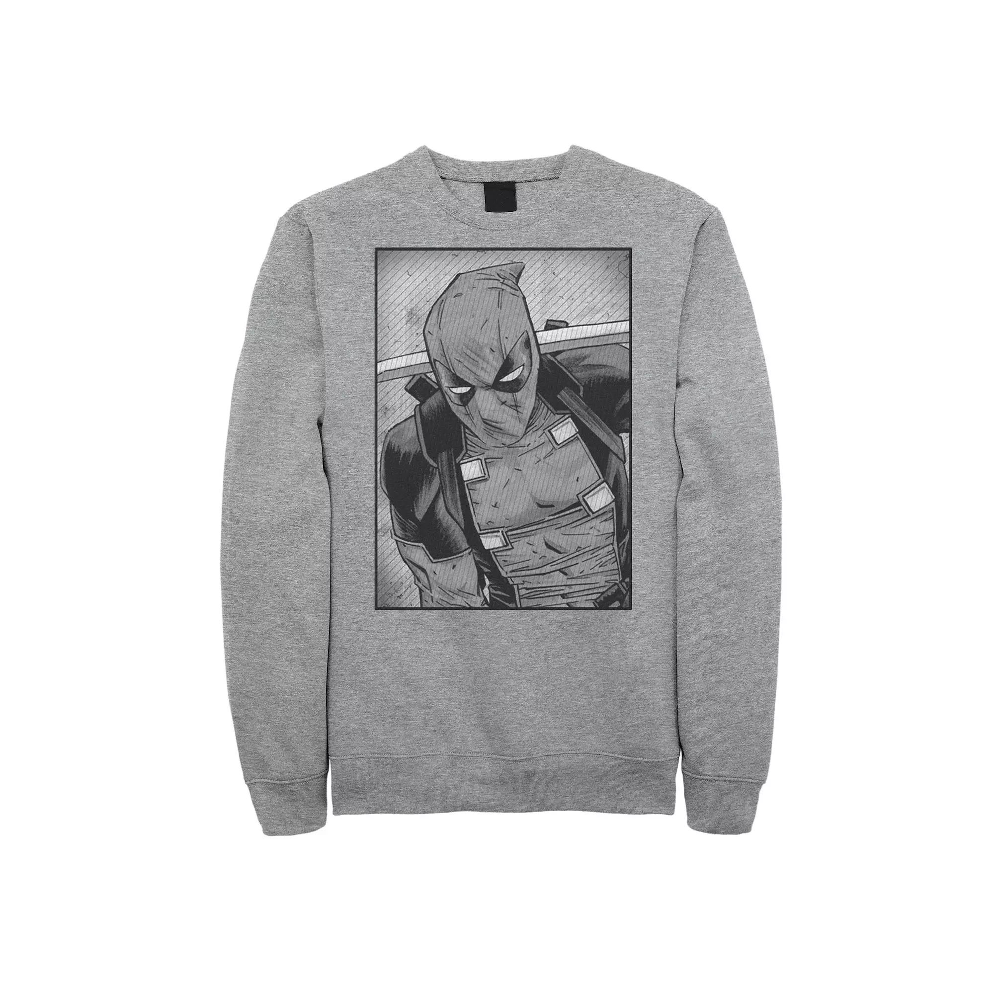 Men's Marvel Deadpool Grayscale Striped Distress Sweatshirt,  Product Image
