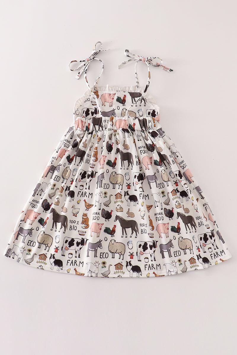 Beige farm strap dress Product Image