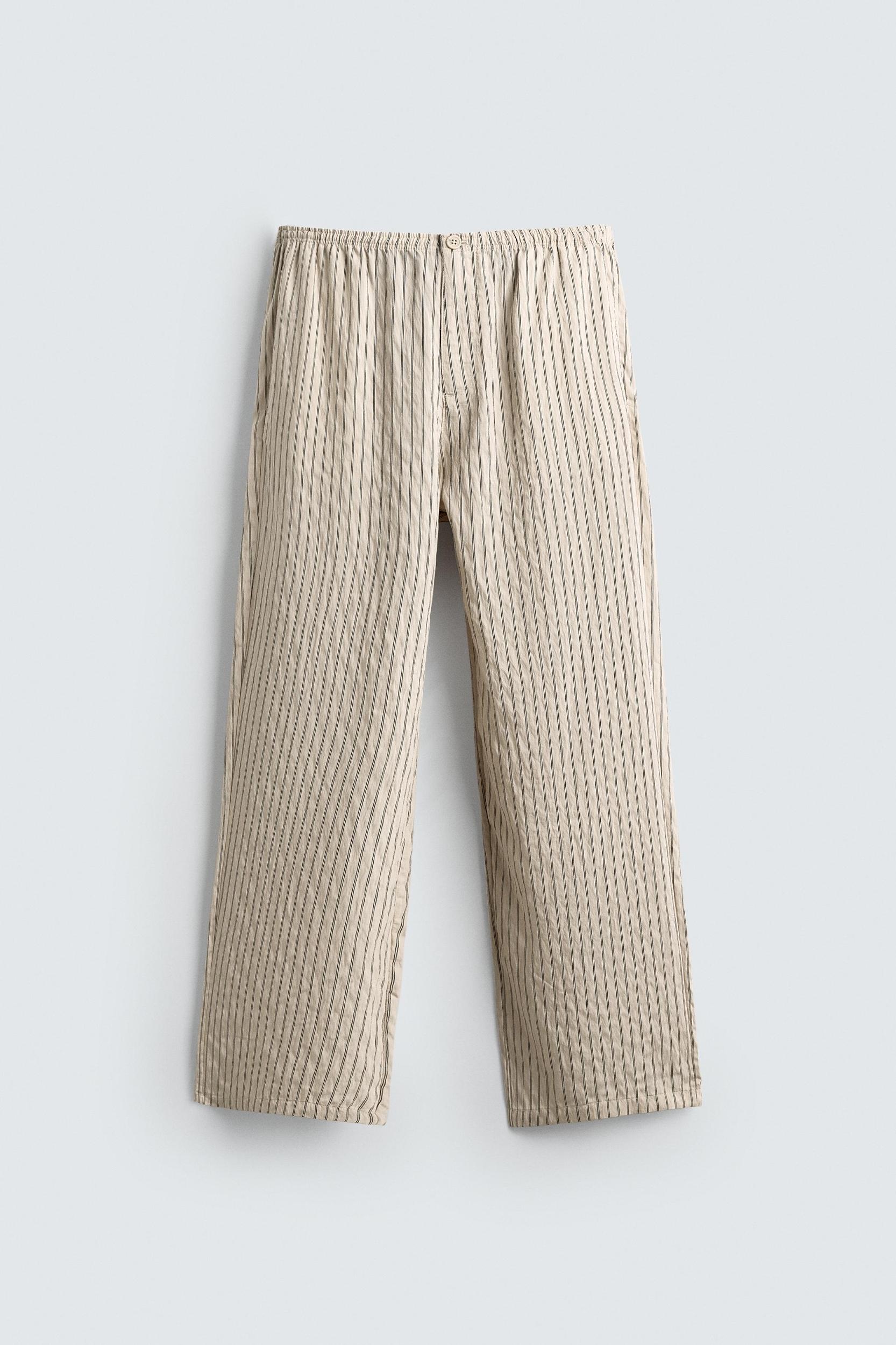 WRINKLED EFFECT STRIPED FLOWY PANTS Product Image