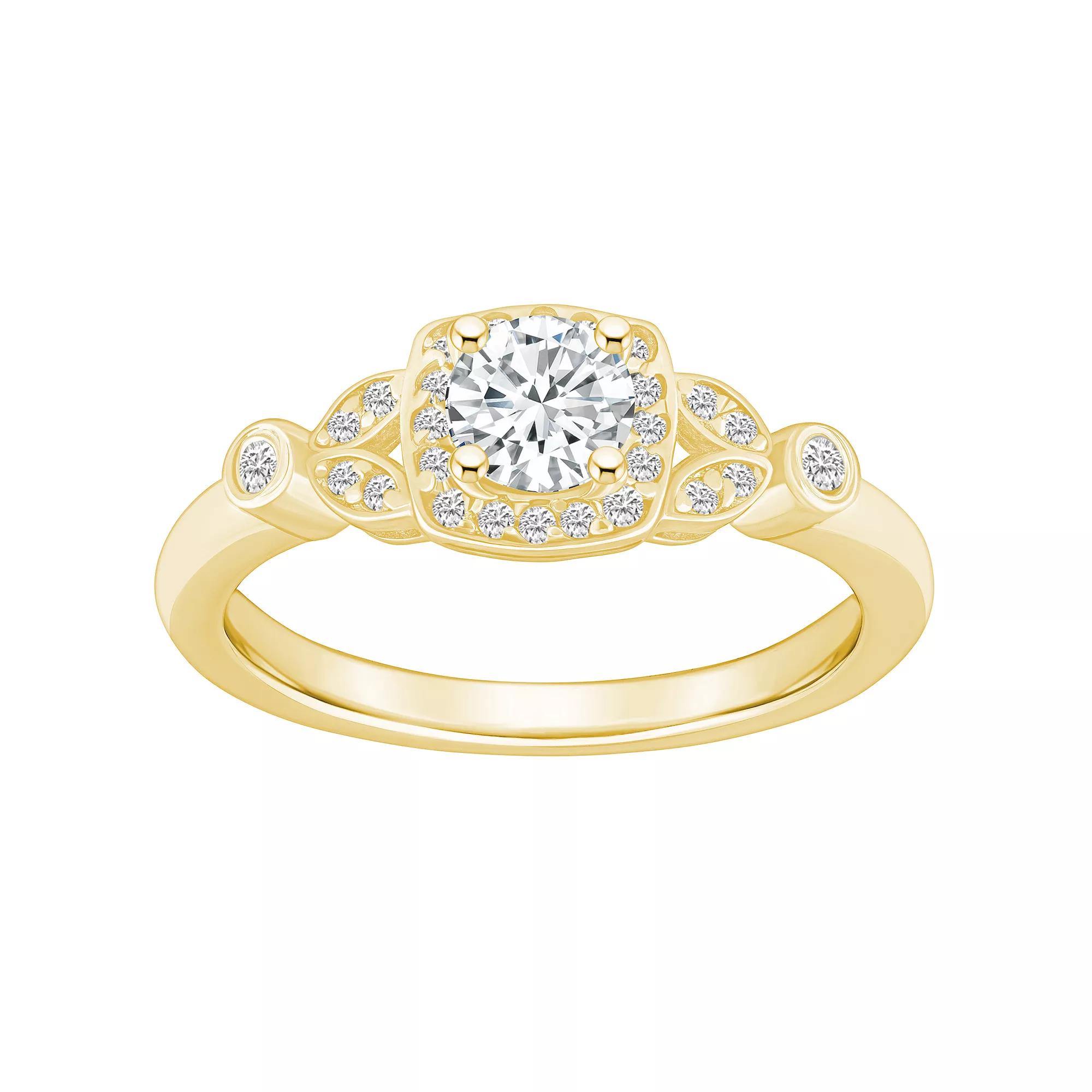 Alyson Layne 14k Gold 5/8 Carat T.W. Diamond Art Deco Halo Engagement Ring, Women's, Size: 9 Product Image