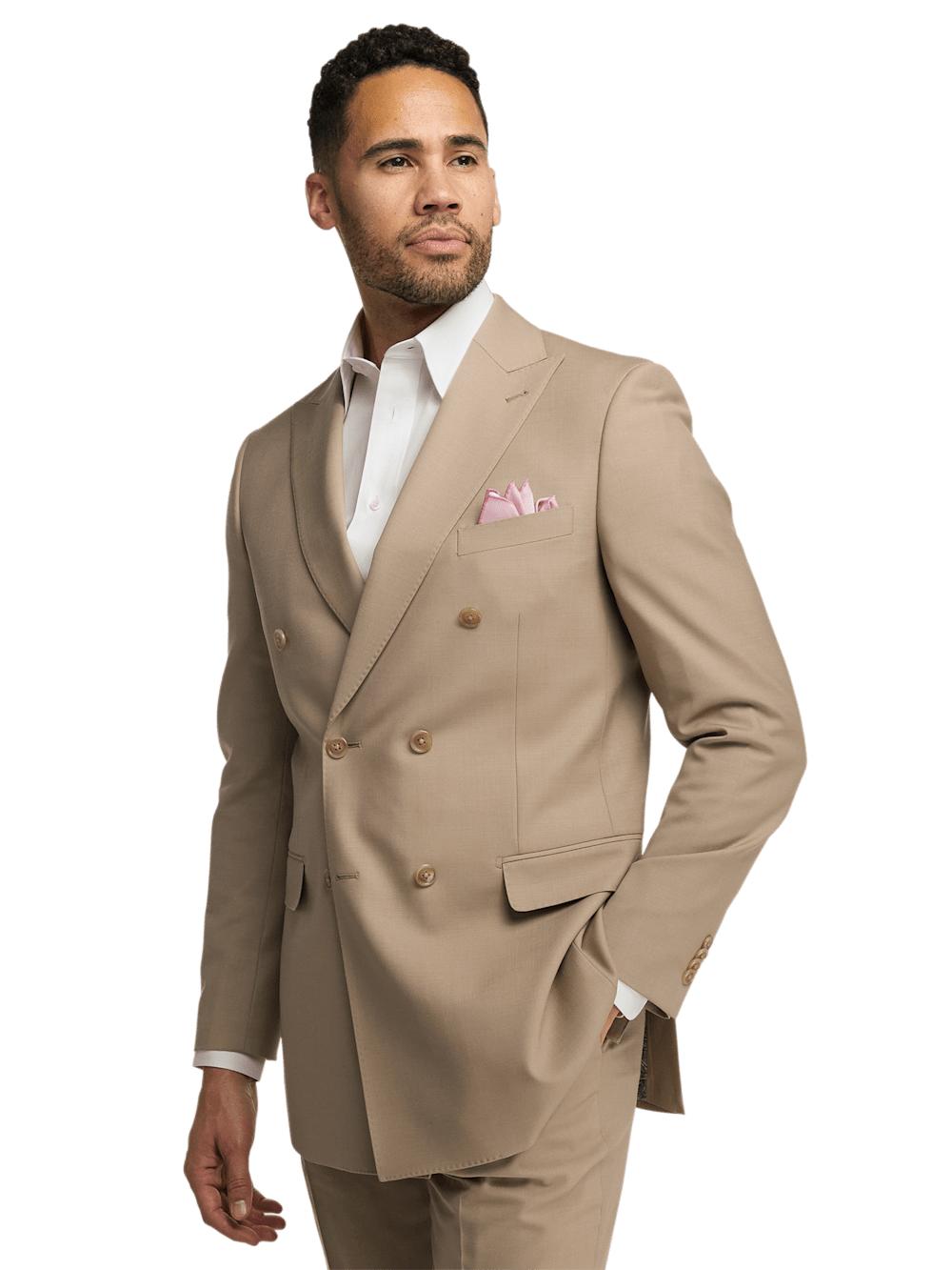 Wool Stretch Bengaline Peak Lapel Suit Jacket - Light Tan Product Image