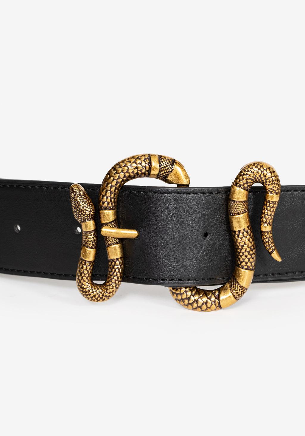 Mamba Debossed Belt With Snake Buckle - Brass Product Image
