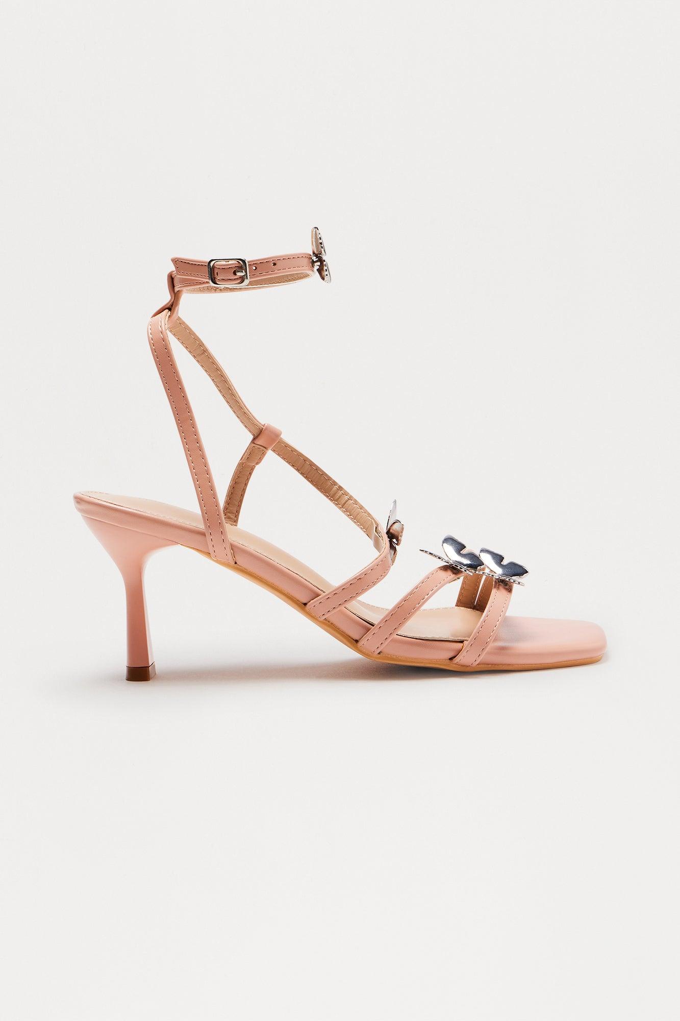 Rina Butterfly Ankle Strap Heels - Nude Product Image