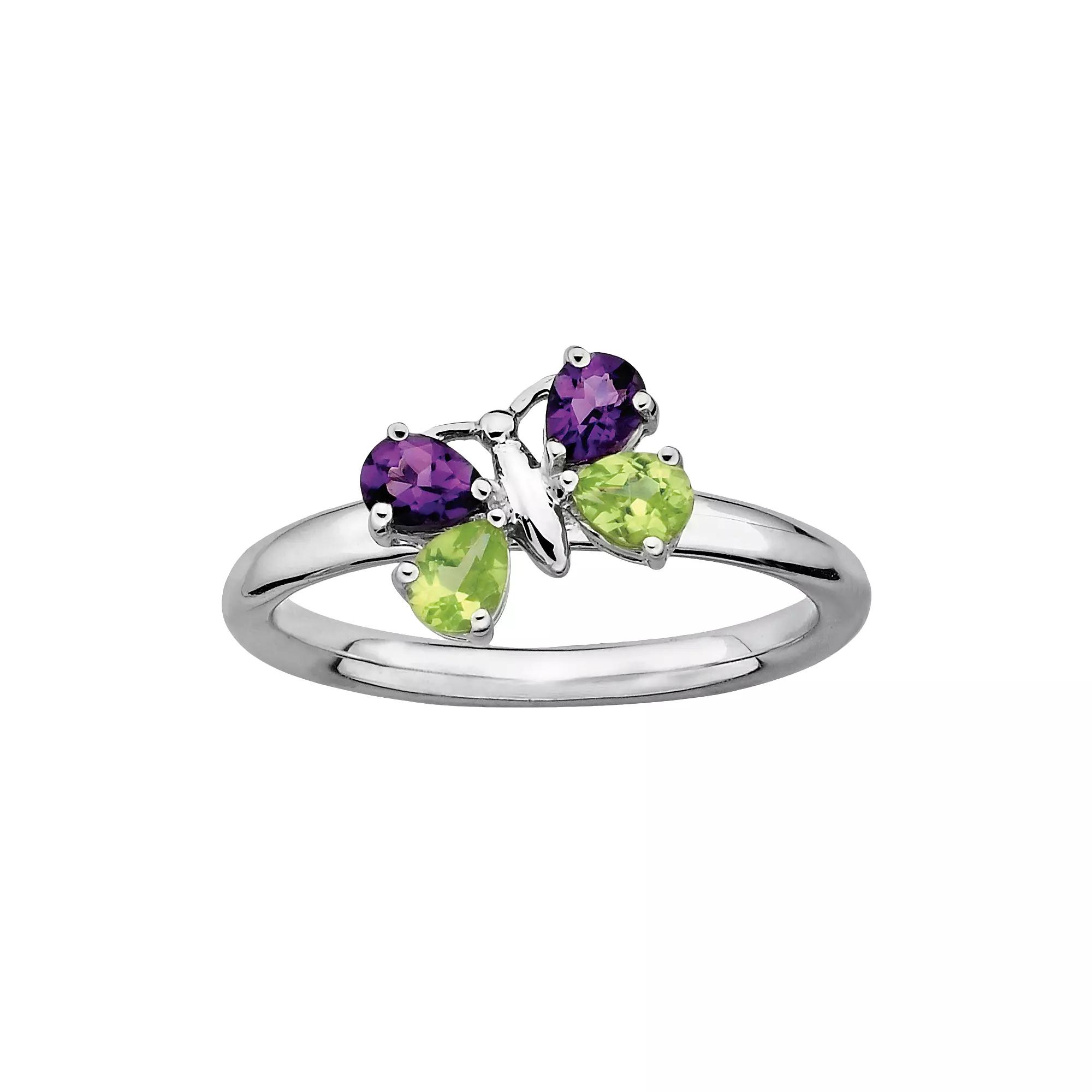 Stacks & Stones Sterling Silver Peridot & Amethyst Butterfly Stack Ring, Women's, Size: 7, Multi Product Image