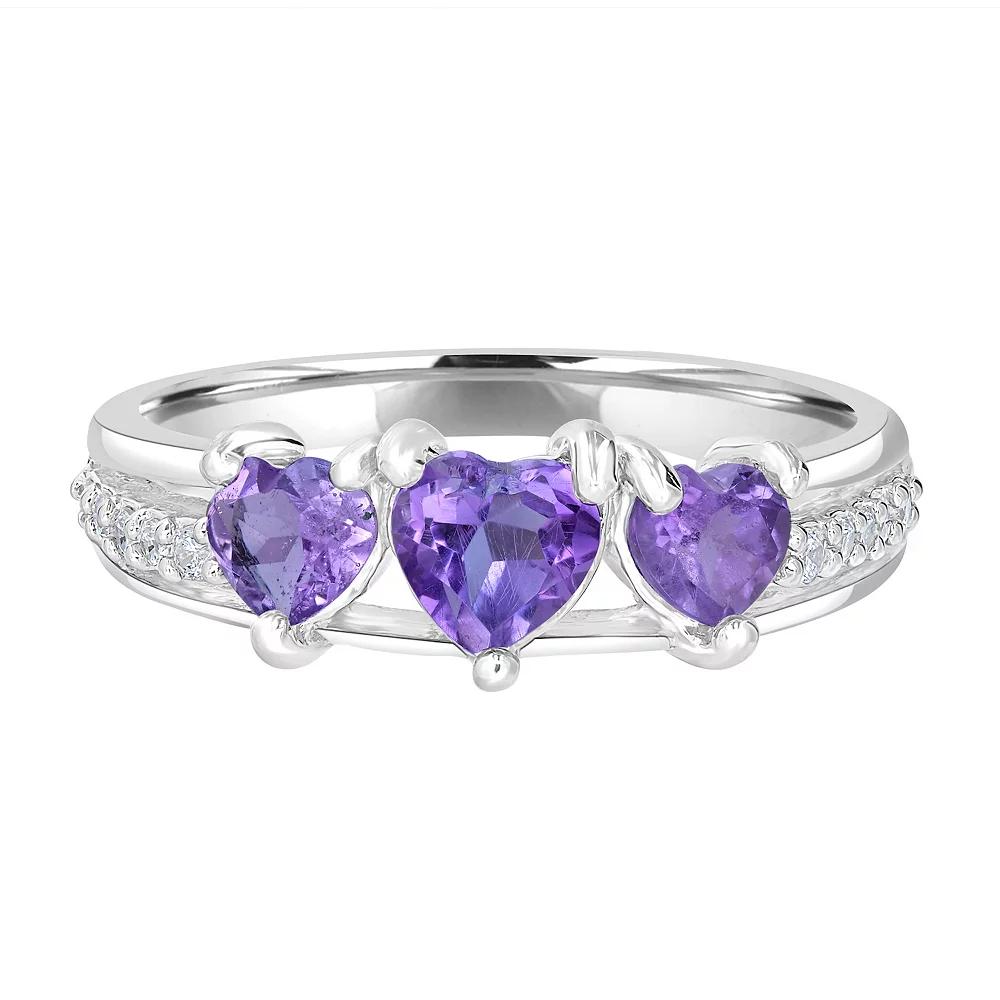 Gemistry Sterling Silver Stone 3 Hearts Ring, Women's, Size: 7, Purple Product Image
