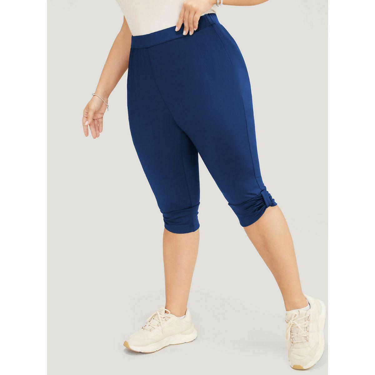 Plus Size Skinny Ruched Detail Knee Leggings Women Navy Casual High stretch Skinny High Rise Dailywear Leggings BloomChic 30/6X Product Image