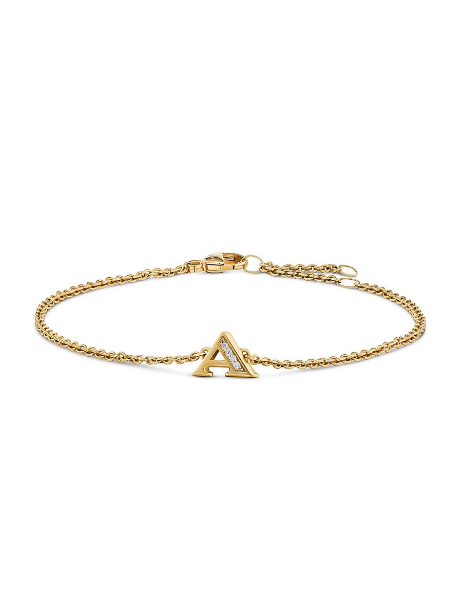 Womens Petite Pav Initial Chain Bracelet in 18K Yellow Gold Product Image