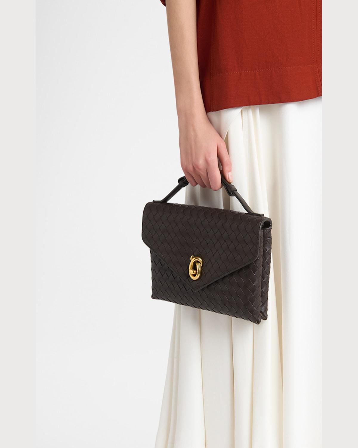 BOTTEGA VENETA Knot Lock Medium Intrecciato Leather Shoulder Bag In Brown Product Image