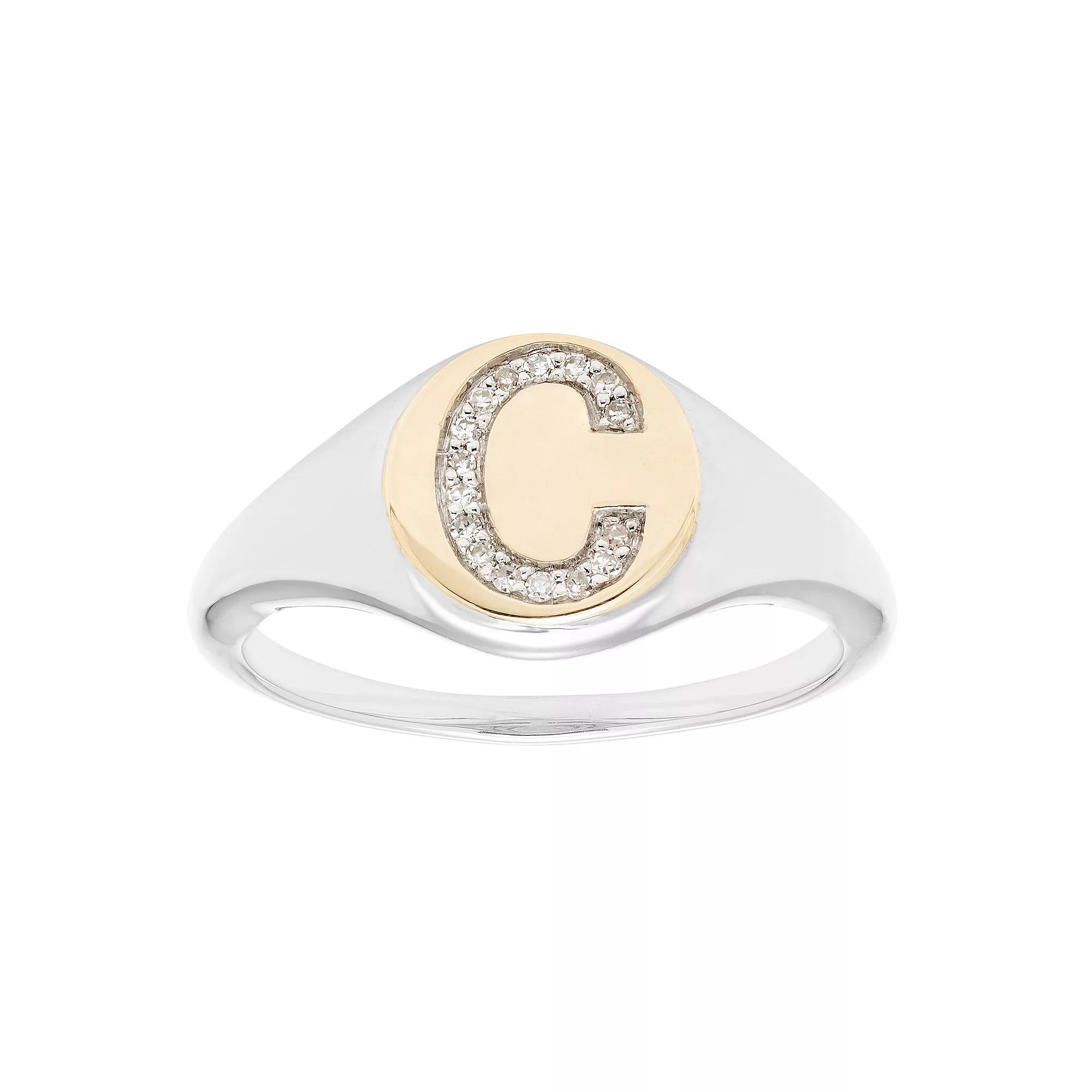 It's Personal 14k Gold Over Sterling Silver Diamond Accent Initial Signet Ring, Women's, Size: 5, Two Tone C Product Image