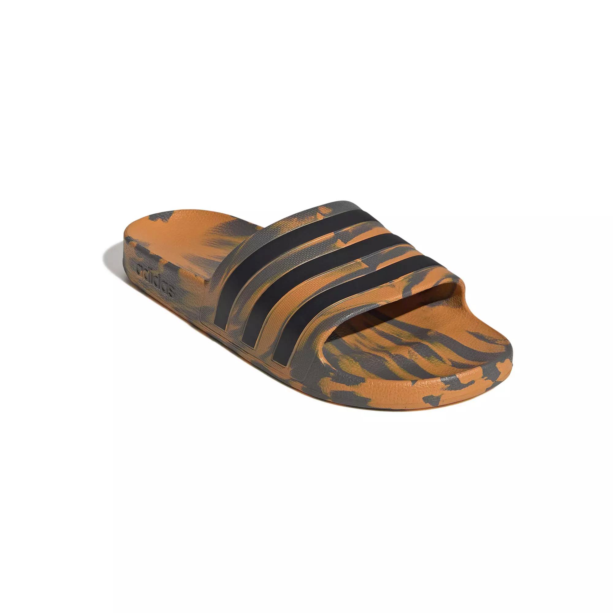 adidas adilette Aqua Men's Swimming Slides, Size: 6, Grey Black Orange Product Image