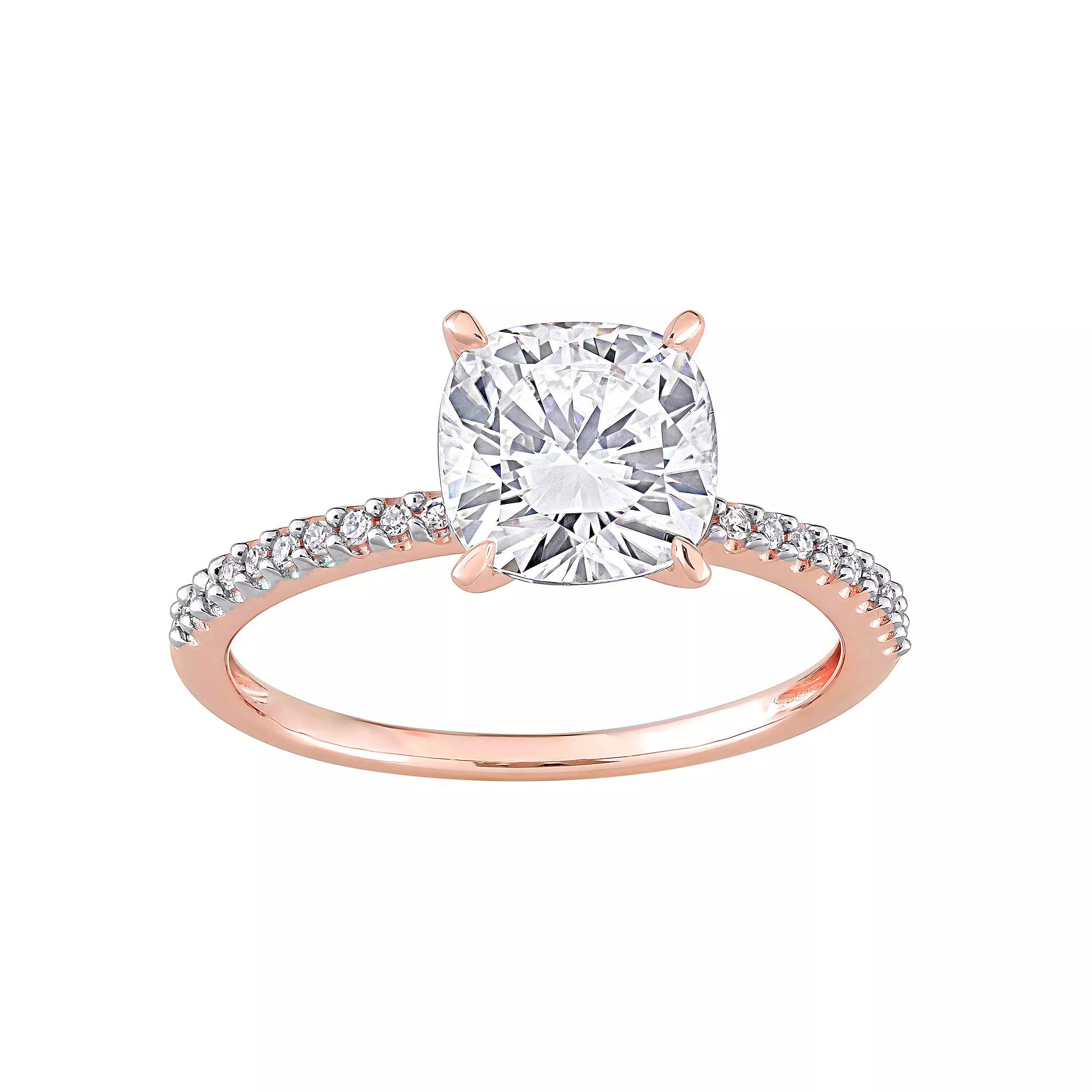 Stella Grace 14k Rose Gold 2 Carat T.W. Lab-Created Moissanite & 1/10 Carat T.W. Diamond Engagement Ring, Women's, Size: 8.50 Product Image