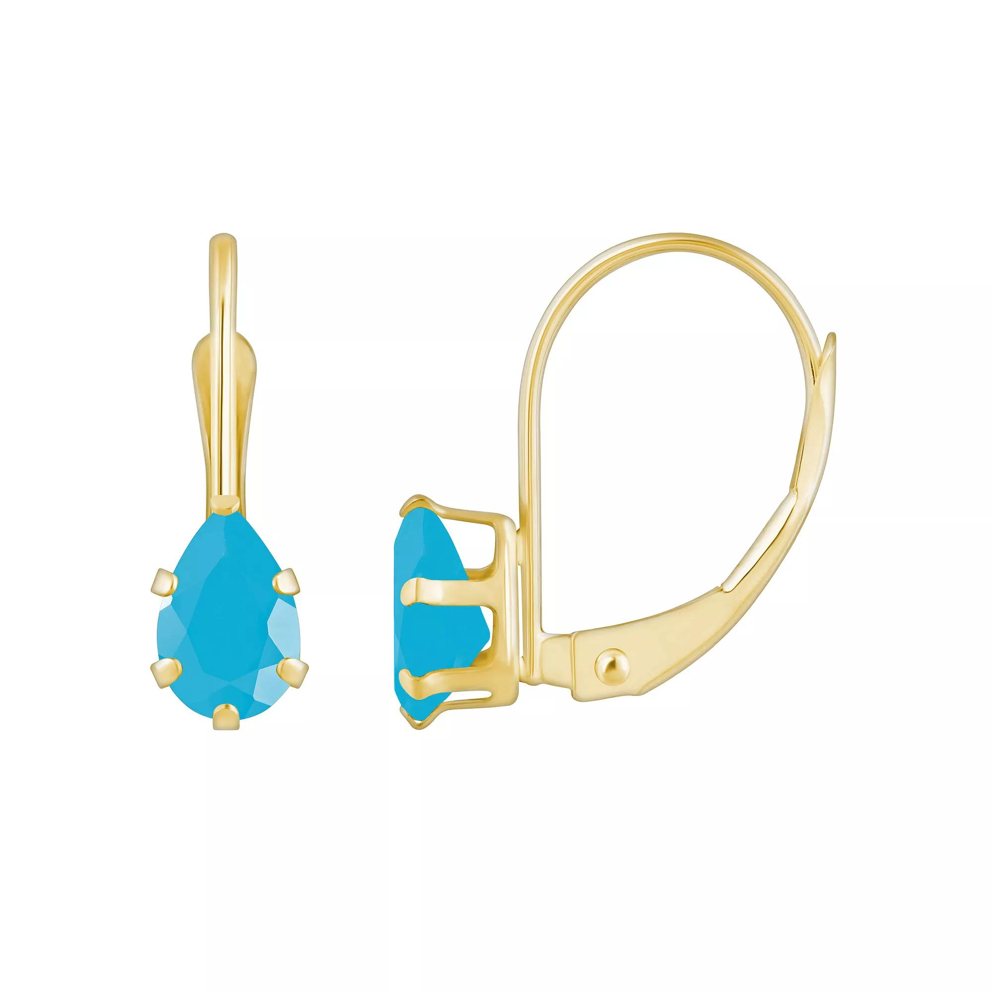 Celebration Gems 10k Gold Pear Shape Stabilized Turquoise Leverback Earrings, Women's Product Image